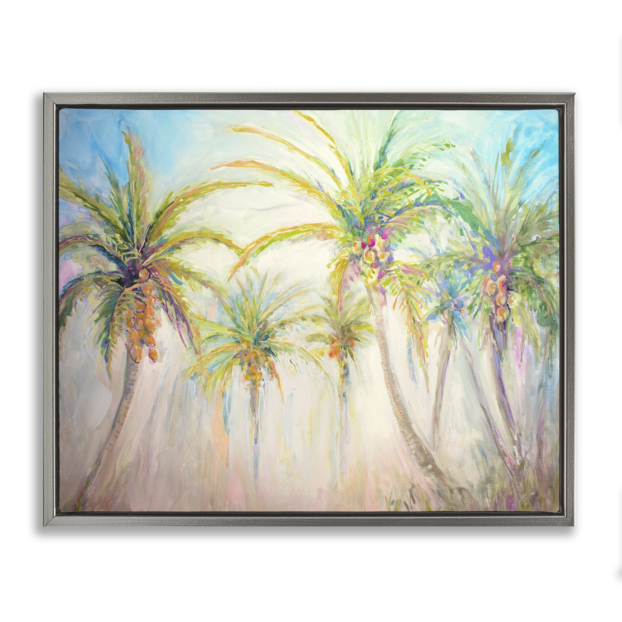 Stupell Industries Swaying Palms Abstract Botanical & Floral Painting Gray Floater Framed Canvas Art Print Wall Art, 31 x 25