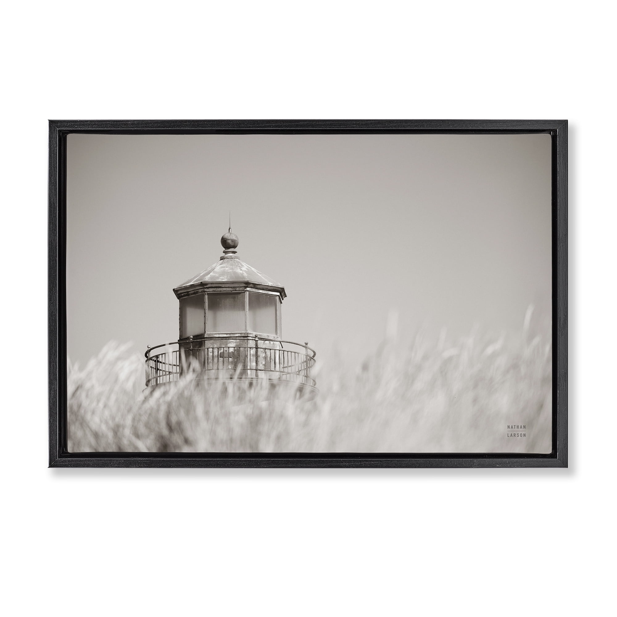 Stupell Industries Swaying Reeds & Lighthouse Landscape Photography Black Floater Framed Canvas Art Print Wall Art, 25 x 17
