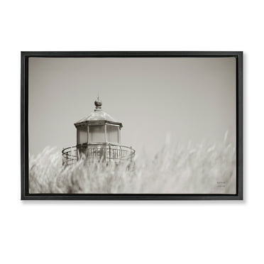 Stupell Industries Swaying Reeds & Lighthouse Landscape Photography Black Floater Framed Canvas Art Print Wall Art, 25 x 17