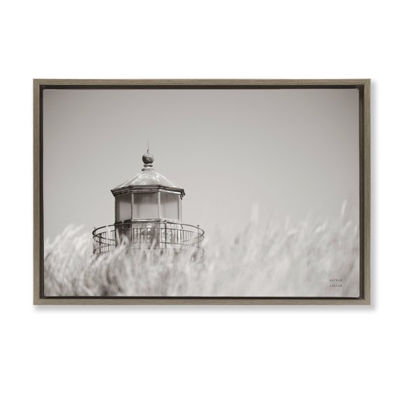 Stupell Industries Swaying Reeds & Lighthouse Landscape Photography Brown Floater Framed Canvas Art Print Wall Art, 25 x 17