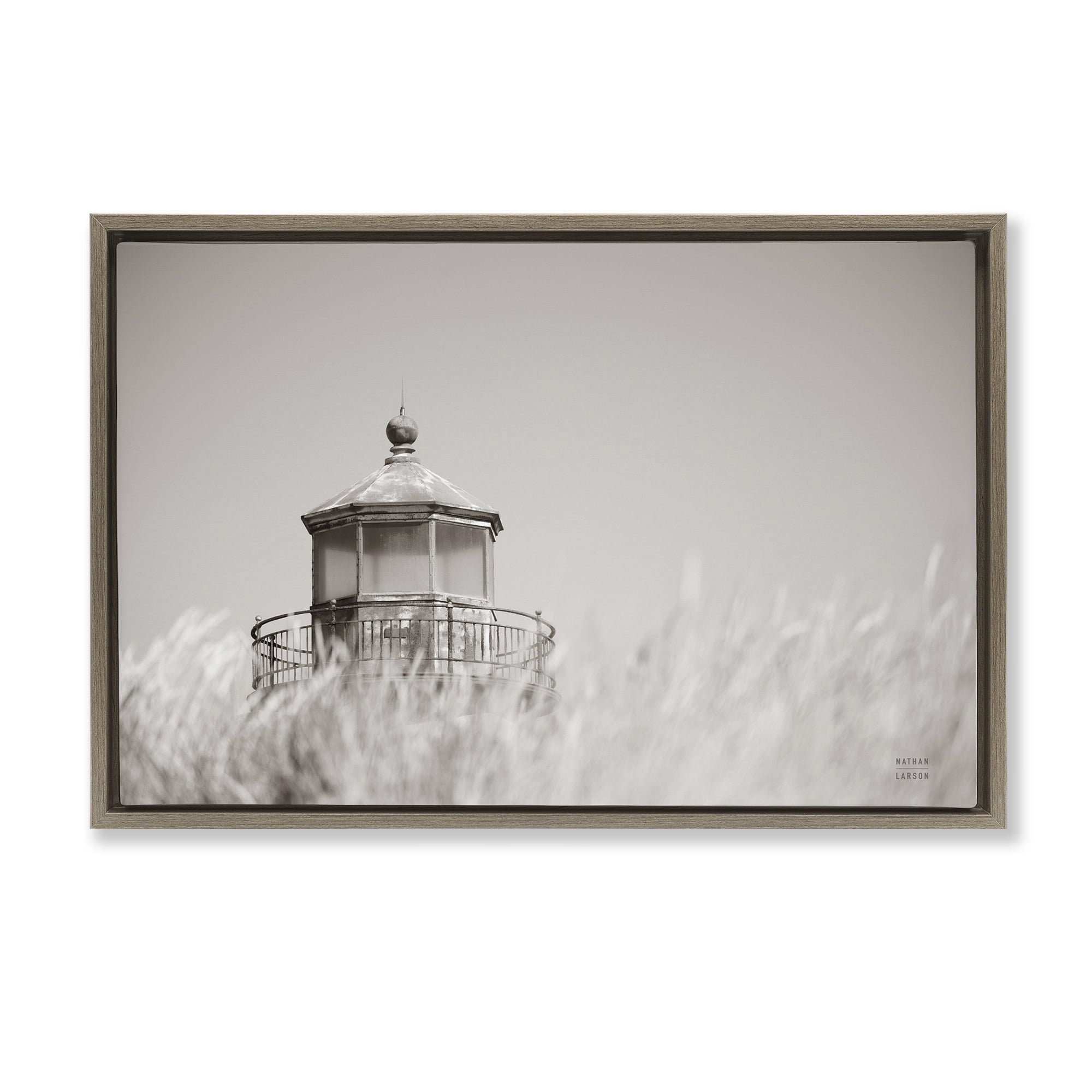 Stupell Industries Swaying Reeds & Lighthouse Landscape Photography Brown Floater Framed Canvas Art Print Wall Art, 31 x 21