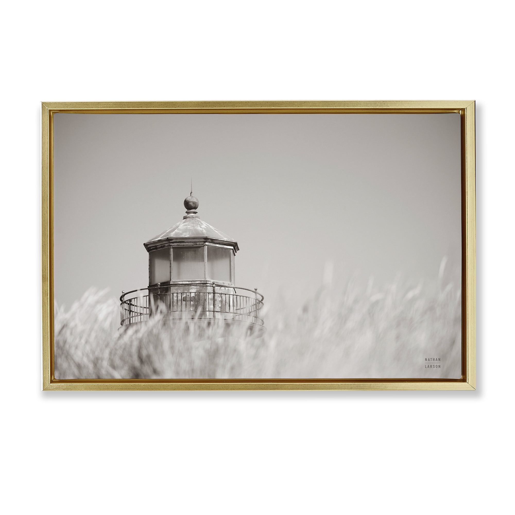 Stupell Industries Swaying Reeds & Lighthouse Landscape Photography Gold Floater Framed Canvas Art Print Wall Art, 25 x 17