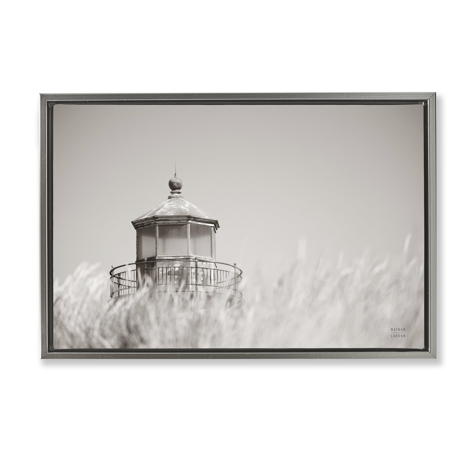 Stupell Industries Swaying Reeds & Lighthouse Landscape Photography Gray Floater Framed Canvas Art Print Wall Art, 25 x 17