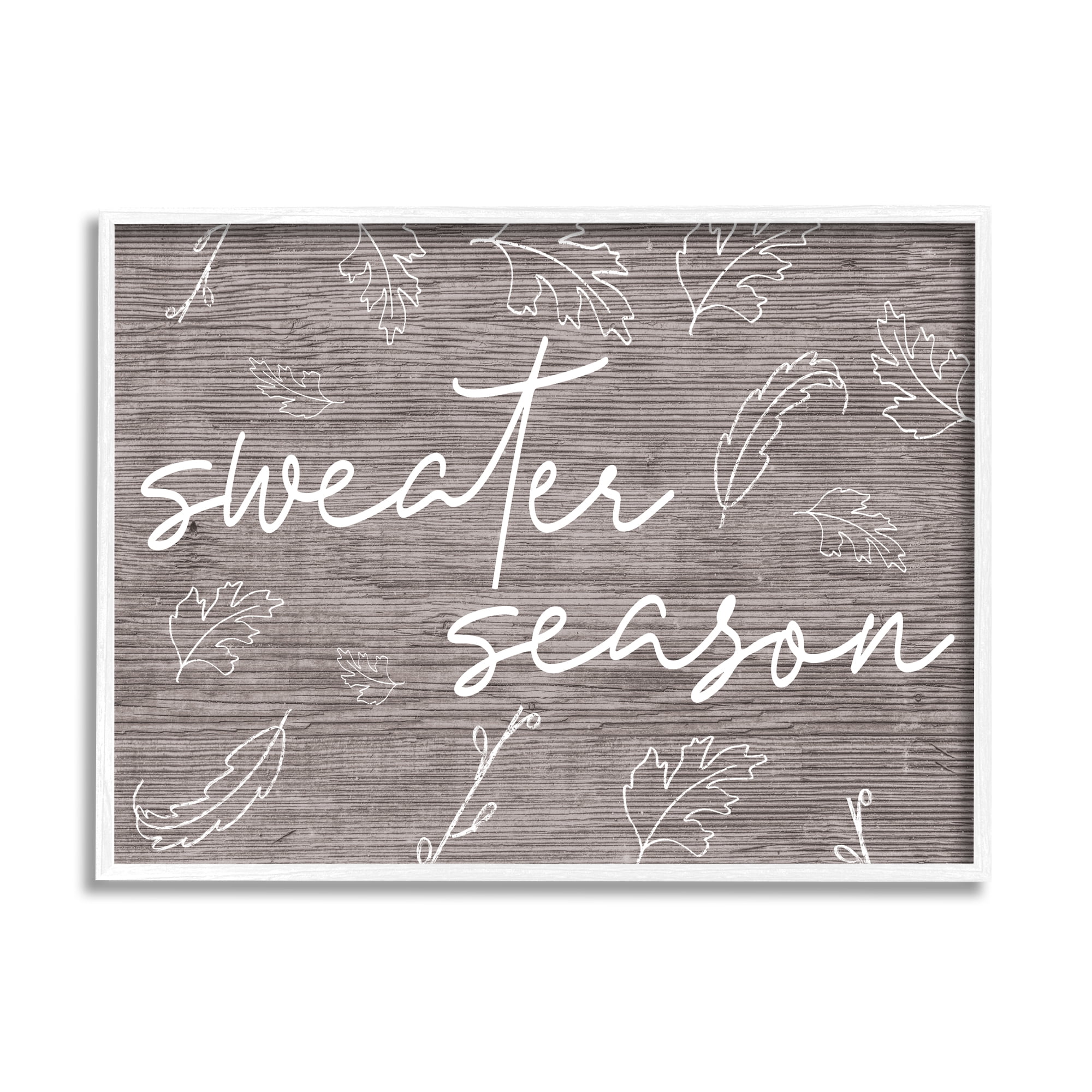 Stupell Industries Sweater Season Phrase Falling Leaves Outlines Rustic Pattern, 14 x 11,Design by Daphne Polselli