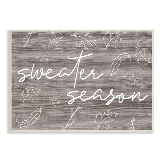 Stupell Industries Sweater Season Phrase Falling Leaves Outlines Rustic Pattern, 15 x 10,Design by Daphne Polselli