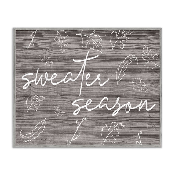 Stupell Industries Rustic Lodge Sweater Season Phrase Falling Leaves Outlines Rustic Pattern Gray Framed Giclee Art, 30 x 24, by Lil' Rue