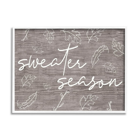 Stupell Industries Sweater Season Phrase Falling Leaves Outlines Rustic Pattern, 30 x 24,Design by Daphne Polselli