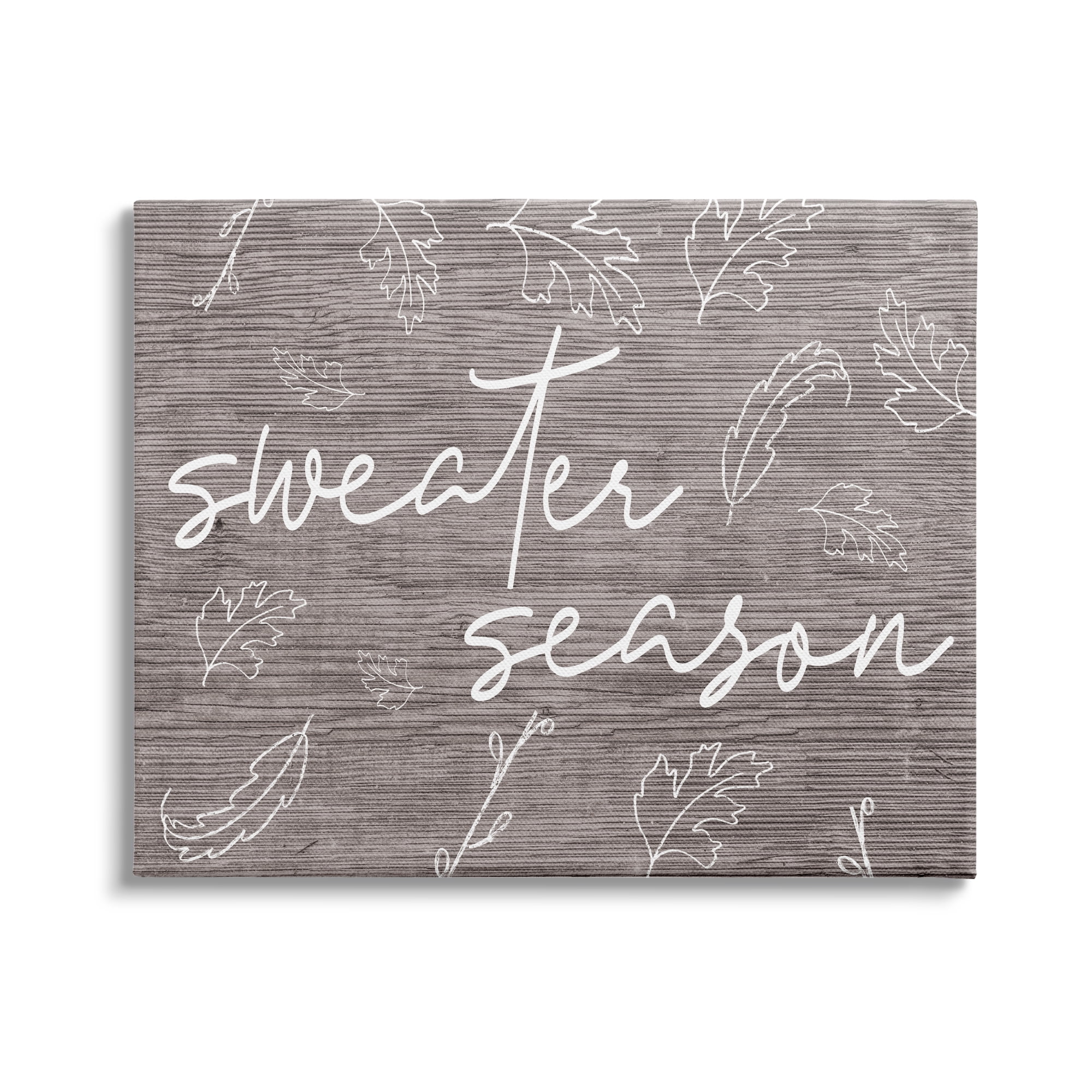 Stupell Industries Sweater Season Phrase Falling Leaves Outlines Rustic Pattern, 48 x 36,Design by Daphne Polselli