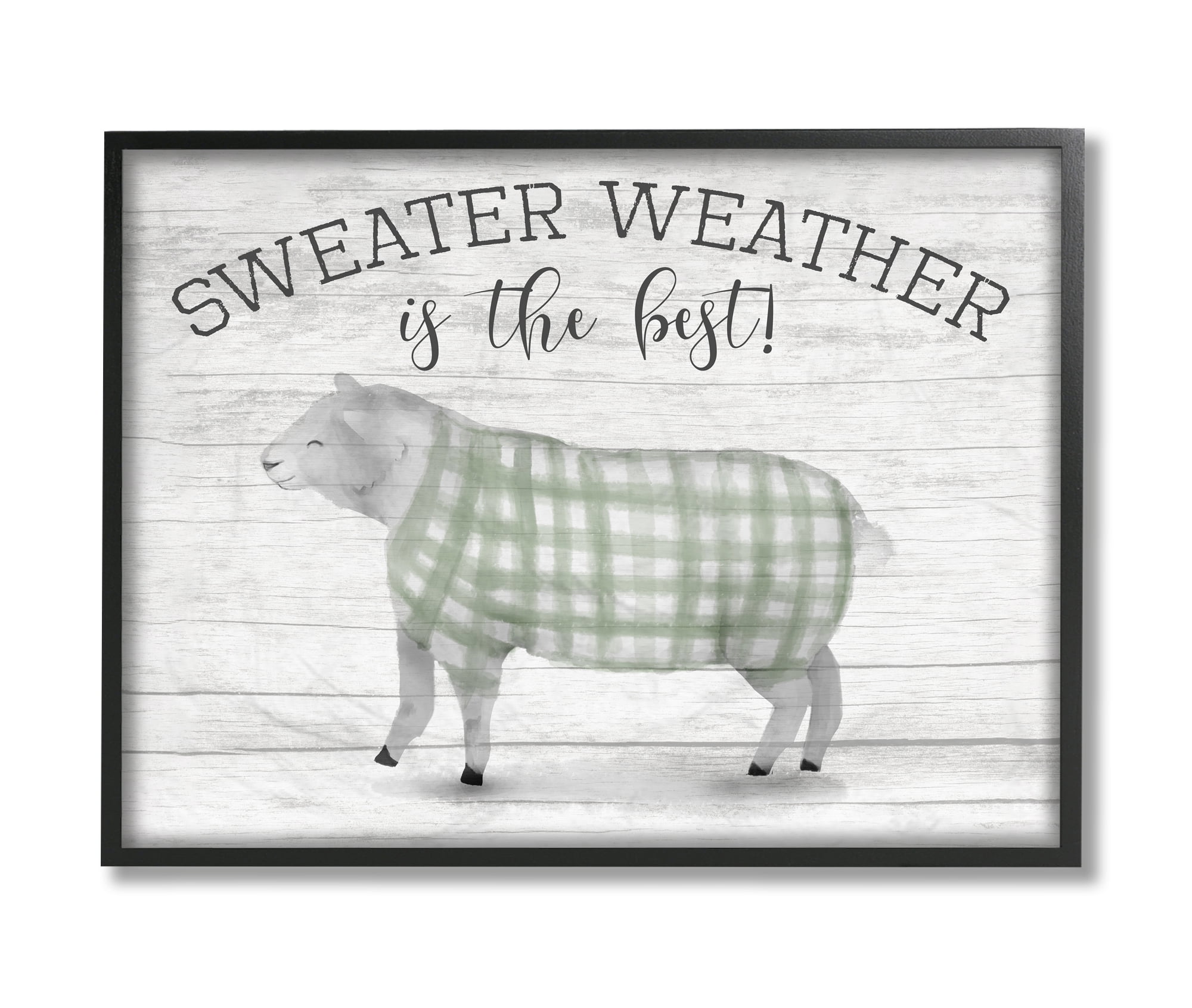Stupell Industries Sweater Weather Is Best Phrase Rustic Farm Sheep Black Framed, 16 x 20, Design by Daphne Polselli