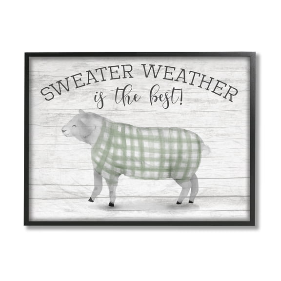 Stupell Industries Sweater Weather Is Best Phrase Rustic Farm Sheep Black Framed, 16 x 20, Design by Daphne Polselli