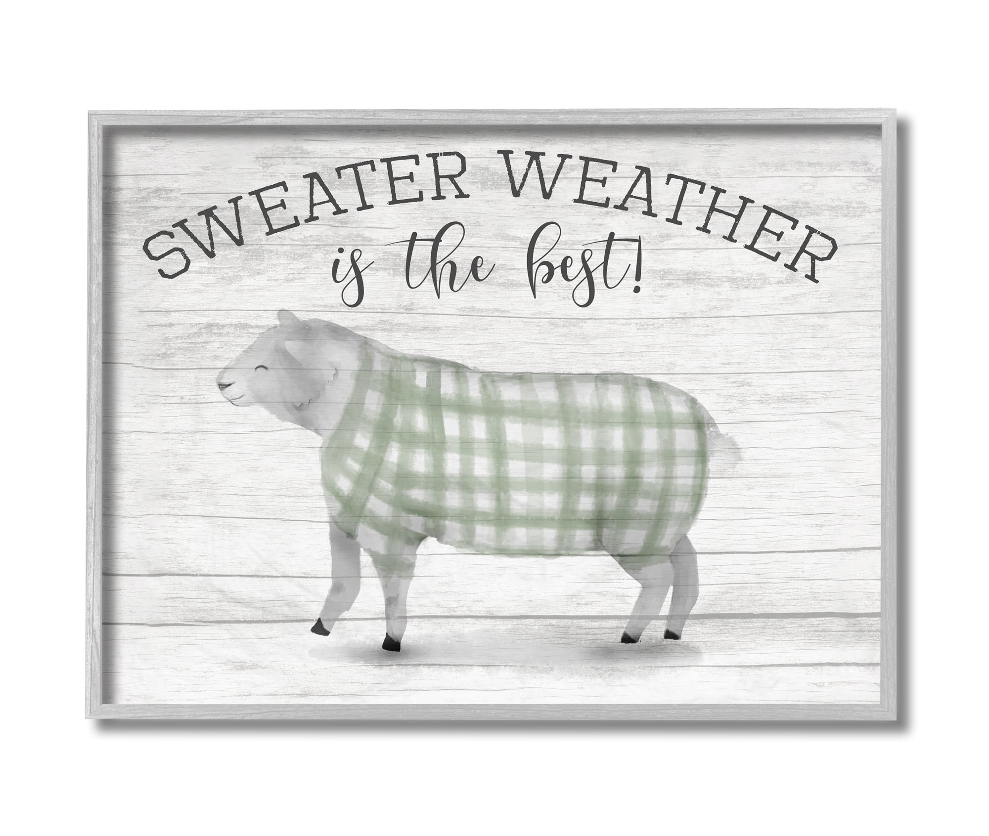 Stupell Industries Sweater Weather Is Best Phrase Rustic Farm Sheep Grey Framed, 16 x 20, Design by Daphne Polselli