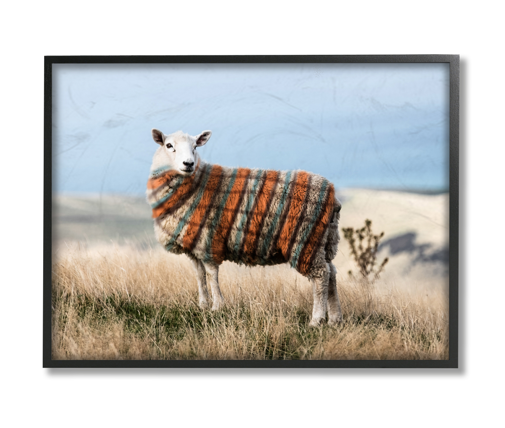 Stupell Industries Sweater Weather Sheep Animal Farm Plaid Black Framed, 11 x 14, Design by Ziwei Li