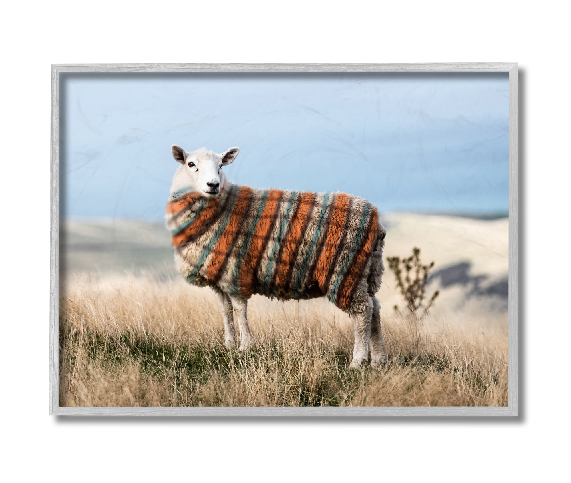Stupell Industries Sweater Weather Sheep Animal Farm Plaid Grey Framed, 11 x 14, Design by Ziwei Li