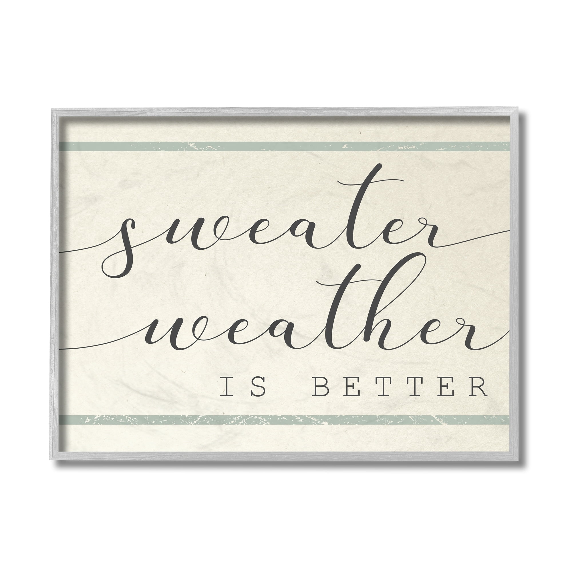 Stupell Industries Sweater Weather is Better Phrase Bistro Style Stripe Beauty & Fashion Painting Gray Framed Art Print Wall Art, 11 x 14