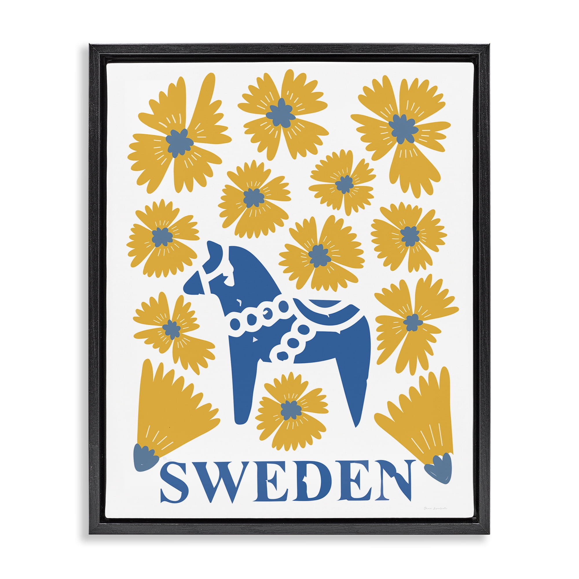 Stupell Industries Swedish Folk Flowers Black Framed Floater Canvas Wall Art, design by Omar Escalante