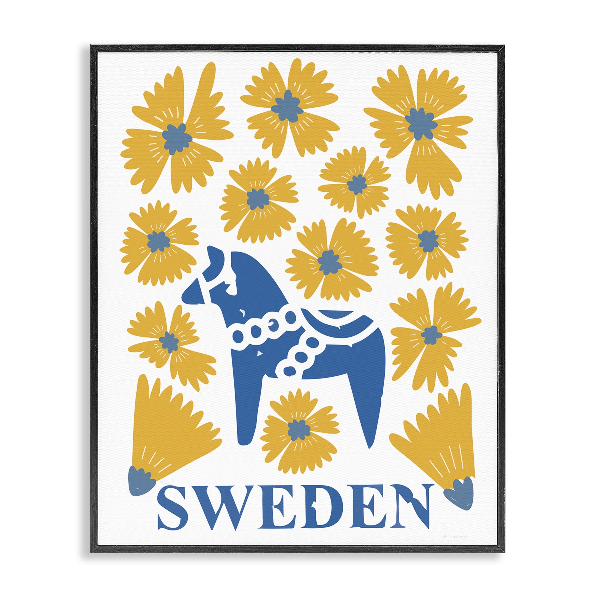 Stupell Industries Swedish Folk Flowers Black Framed Giclee Art, design by Omar Escalante