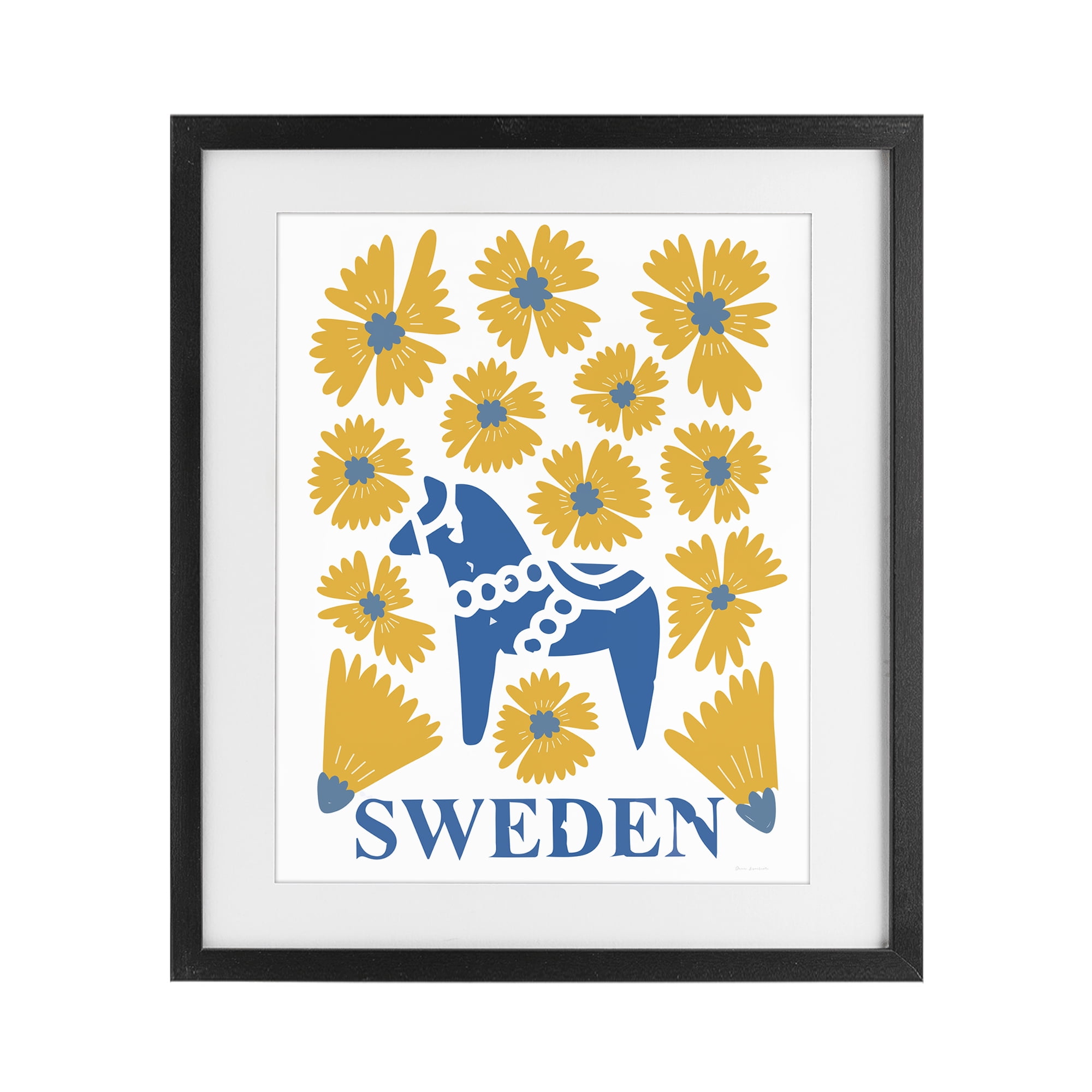 Stupell Industries Swedish Folk Flowers Black Framed Print Under Glass, design by Omar Escalante