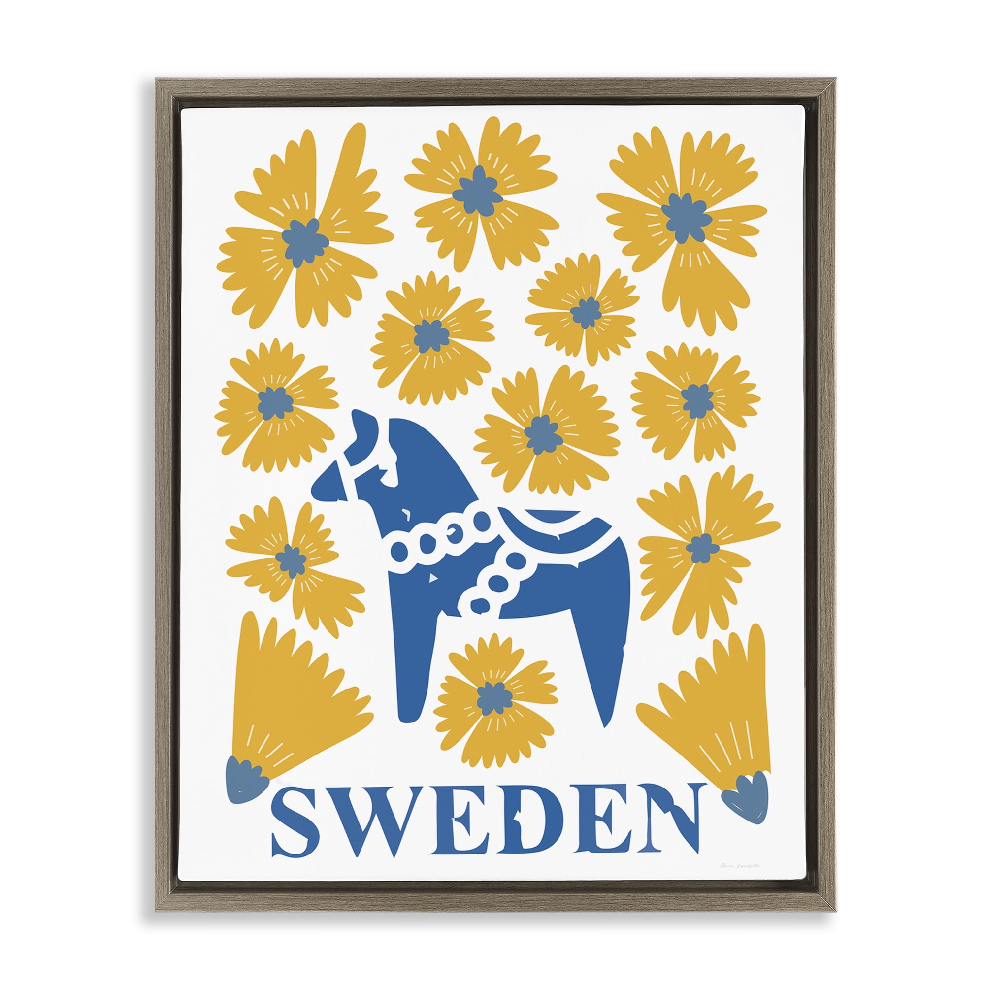 Stupell Industries Swedish Folk Flowers Brown Framed Floater Canvas Wall Art, design by Omar Escalante