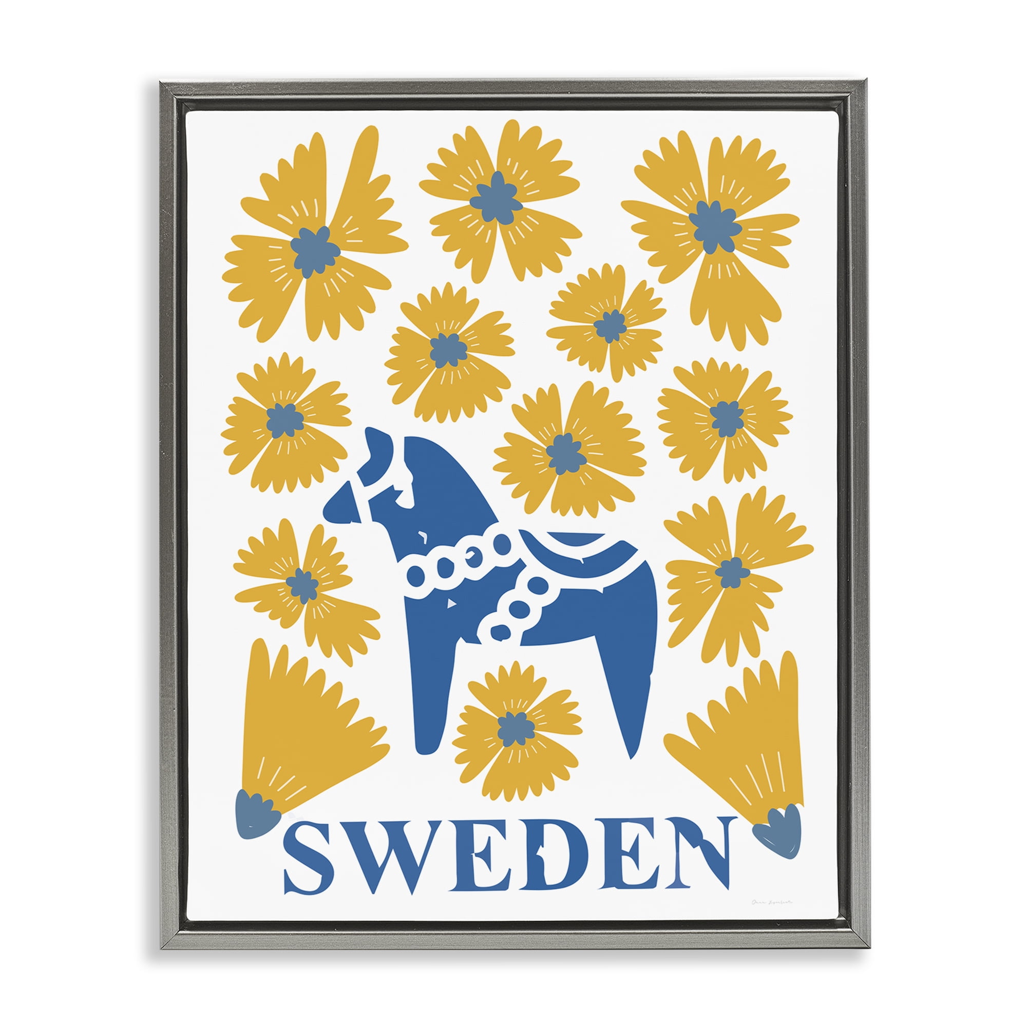 Stupell Industries Swedish Folk Flowers Gray Framed Floater Canvas Wall Art, design by Omar Escalante