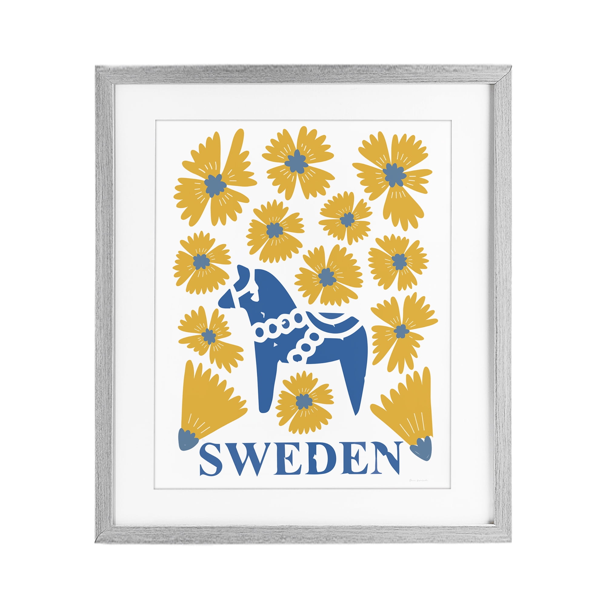 Stupell Industries Swedish Folk Flowers Gray Framed Print Under Glass, design by Omar Escalante