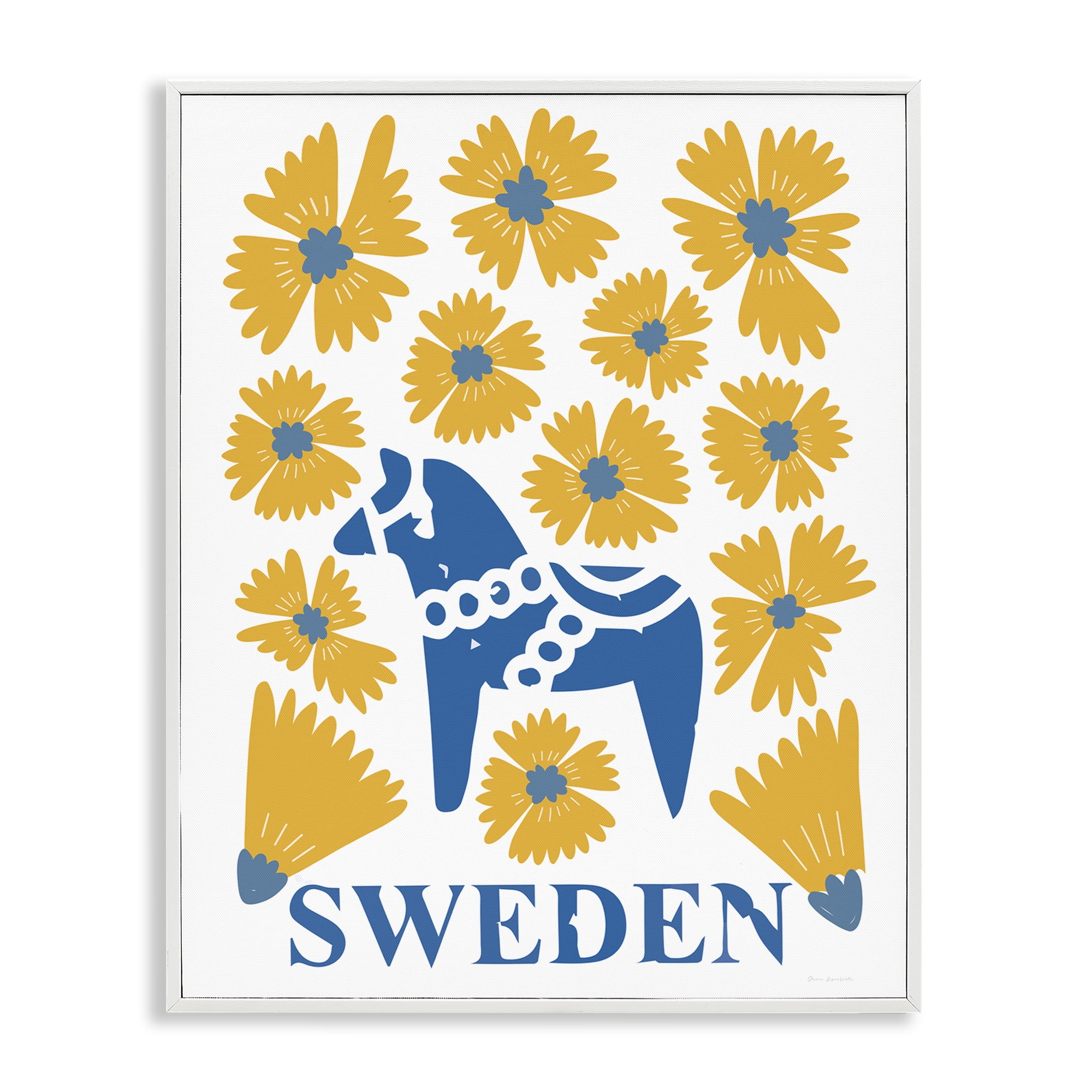 Stupell Industries Swedish Folk Flowers White Framed Giclee Art, design by Omar Escalante