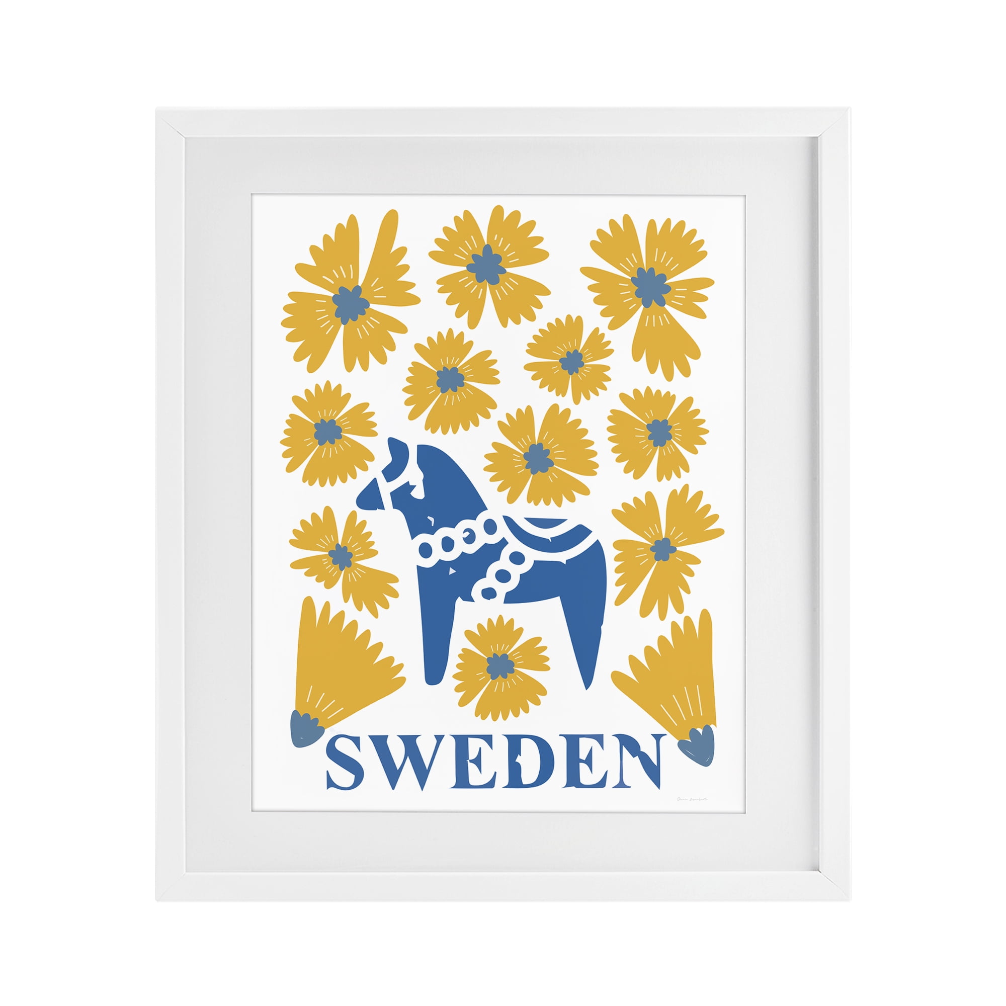 Stupell Industries Swedish Folk Flowers White Framed Print Under Glass, design by Omar Escalante