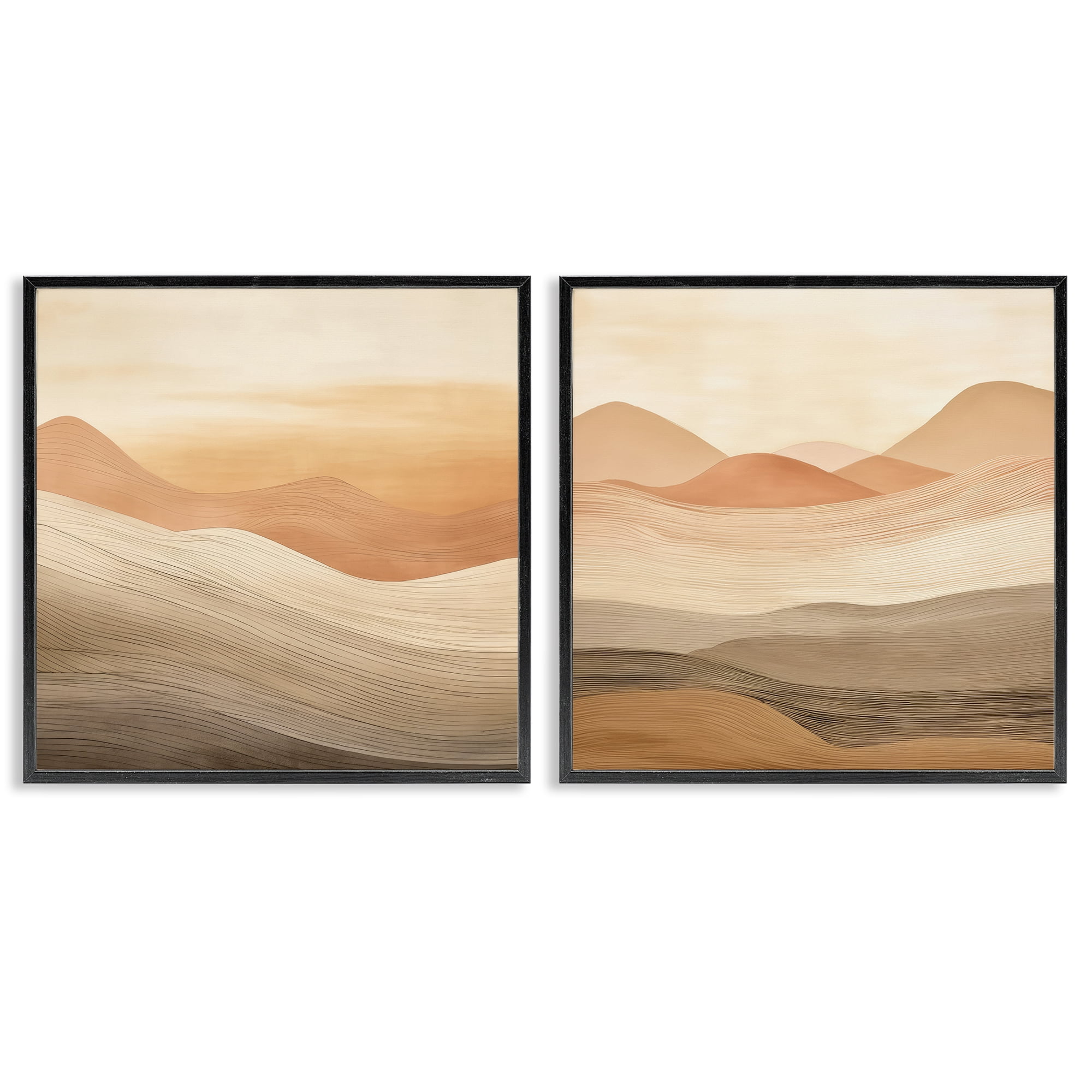 Stupell Industries Sweeping Desert Dunes Landscape & Nature Painting Black Framed Art Print Wall Art, 17 x 17, Set of 2