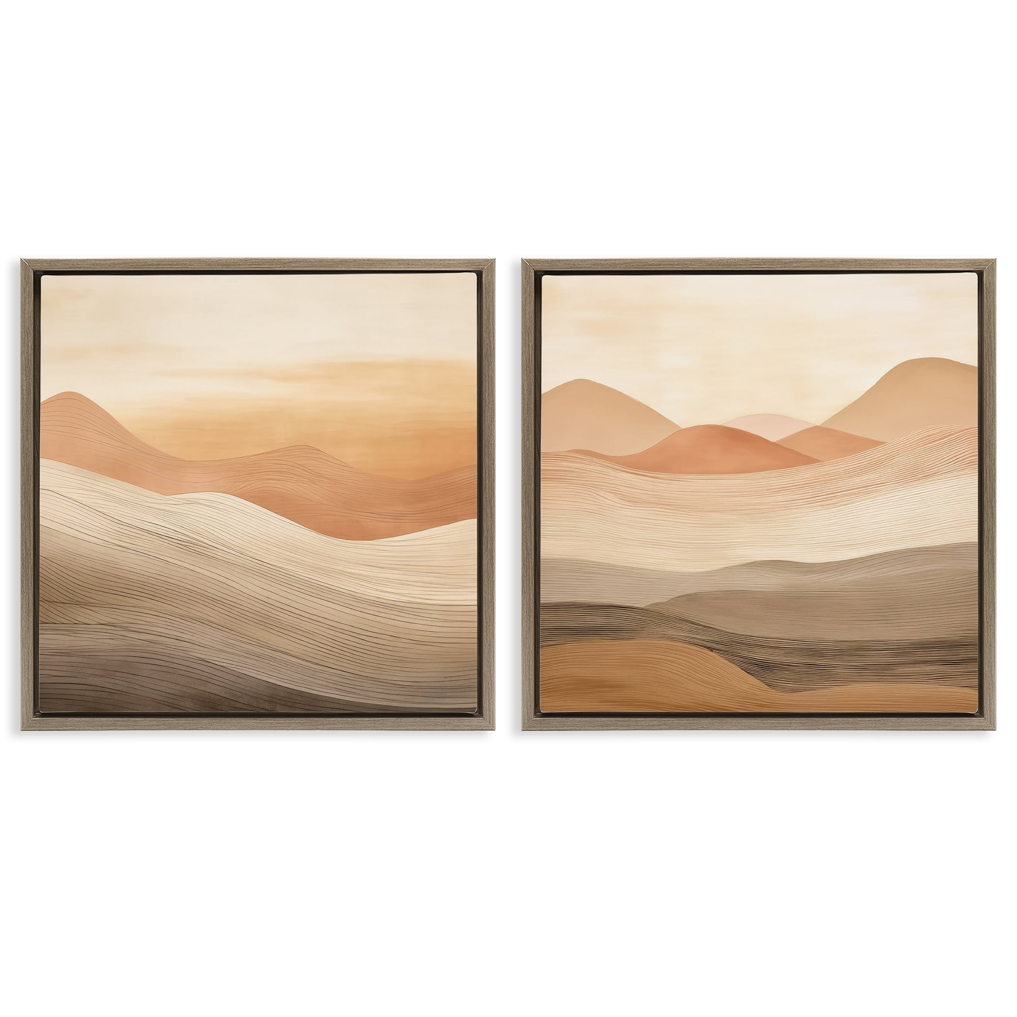 Stupell Industries Sweeping Desert Dunes Landscape & Nature Painting Brown Floater Framed Canvas Art Print Wall Art, 18 x 18, Set of 2