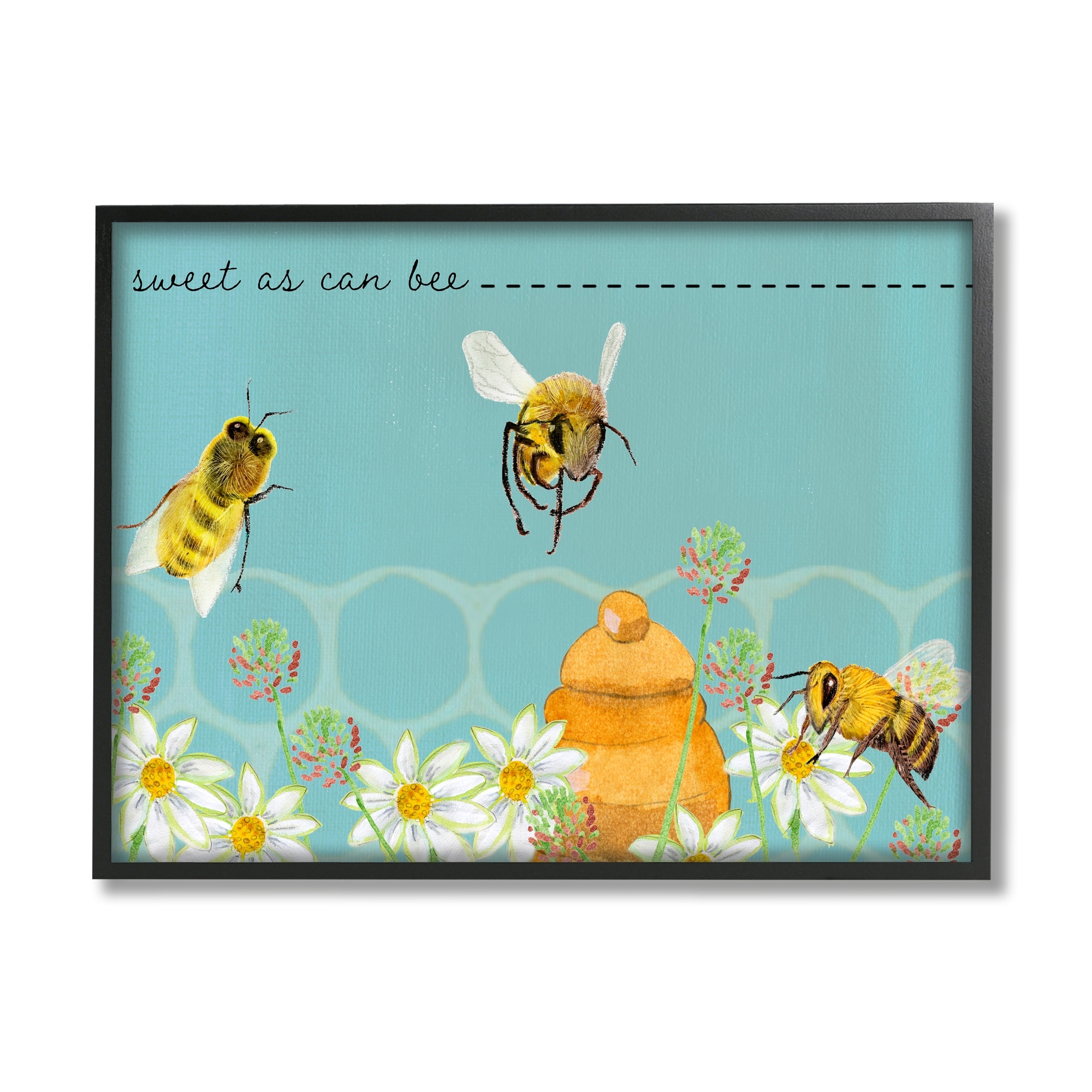 Stupell Industries Sweet As Can Bee Insect Pun Honey Comb Pattern Graphic Art Black Framed Art Print Wall Art, 30x24, by Alicia Longley