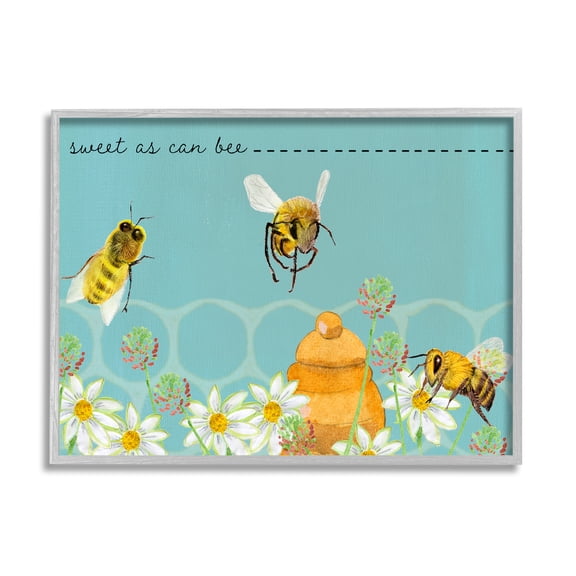 Stupell Industries Sweet As Can Bee Insect Pun Honey Comb Pattern Graphic Art Gray Framed Art Print Wall Art, 14x11, by Alicia Longley