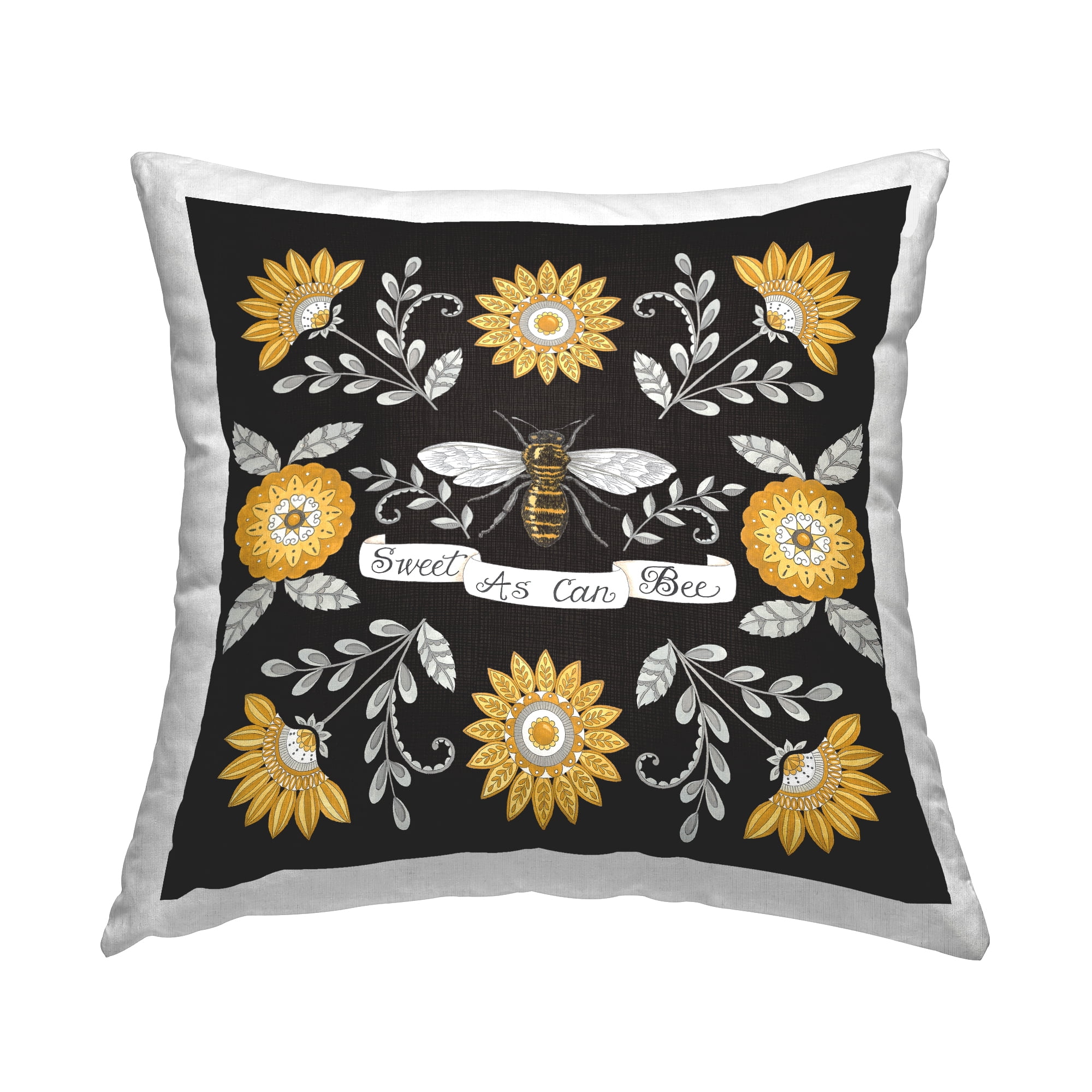 Stupell Industries Sweet As Can Bee Vintage Boho Floral Pattern Design by Deb Strain Throw Pillow