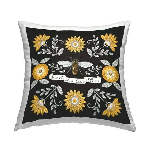 Stupell Industries Sweet As Can Bee Vintage Boho Floral Pattern Design by Deb Strain Throw Pillow