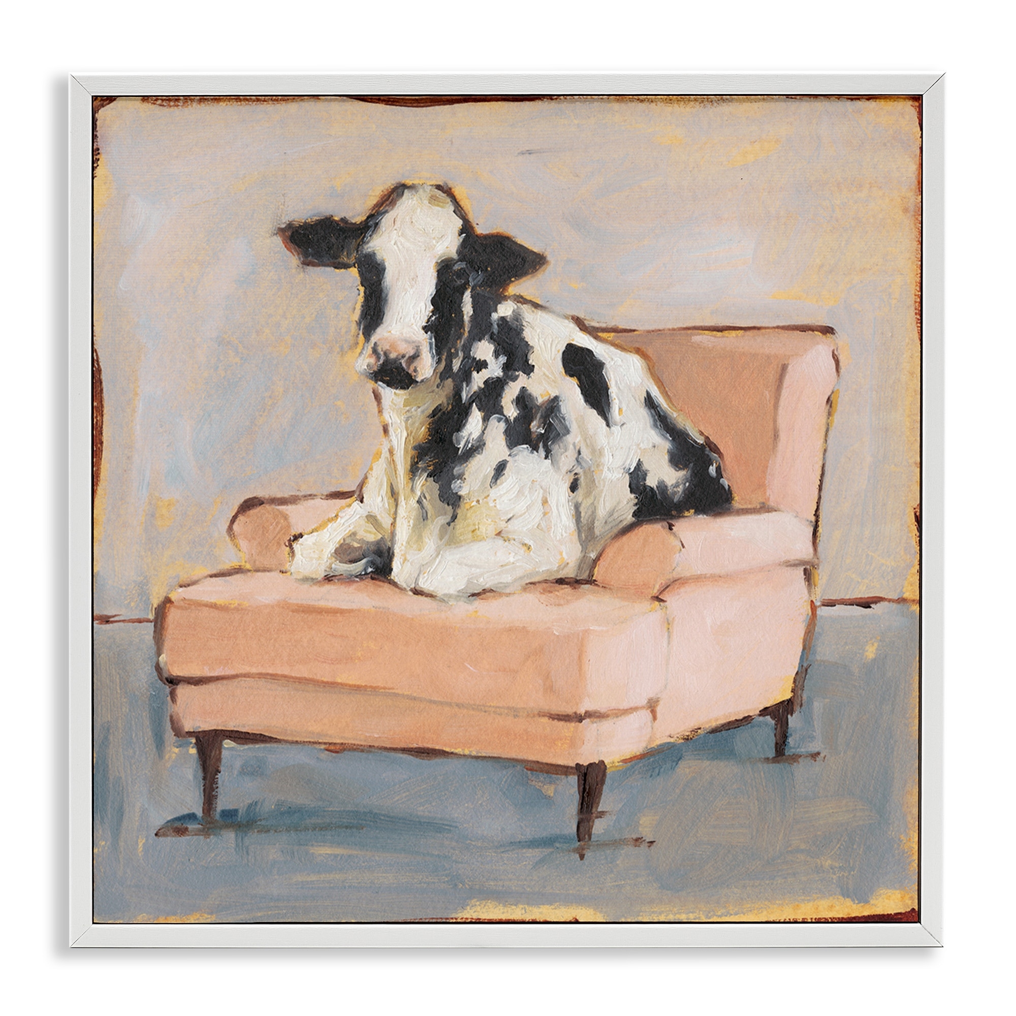Stupell Industries Sweet Baby Calf on a Pink Couch Neutral Color Painting, 24 x 24,Design by Ethan Harper