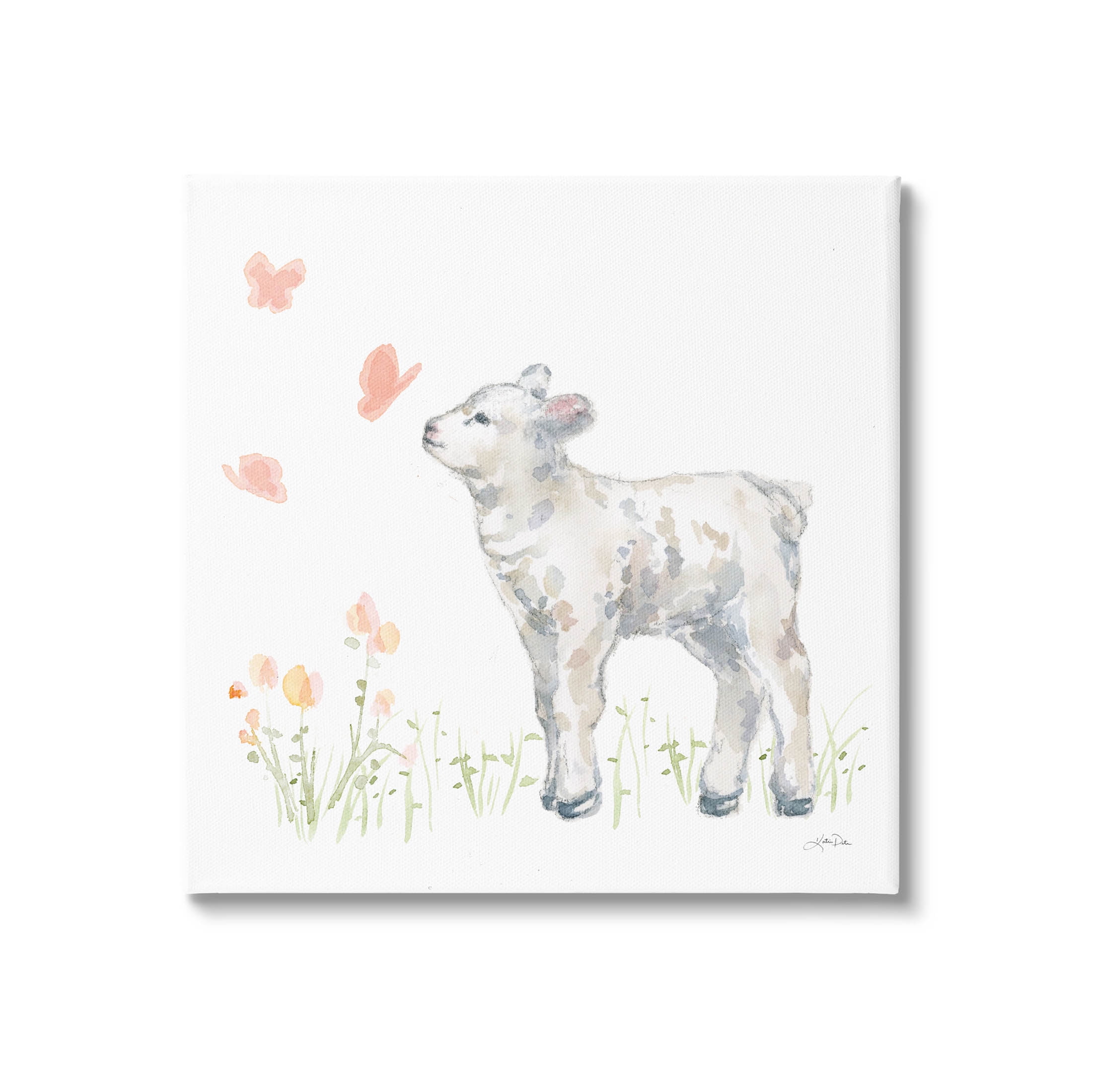 Stupell Industries Sweet Baby Lamb Butterfly Meadow Graphic Art Gallery Wrapped Canvas Print Wall Art, Design by Katrina Pete
