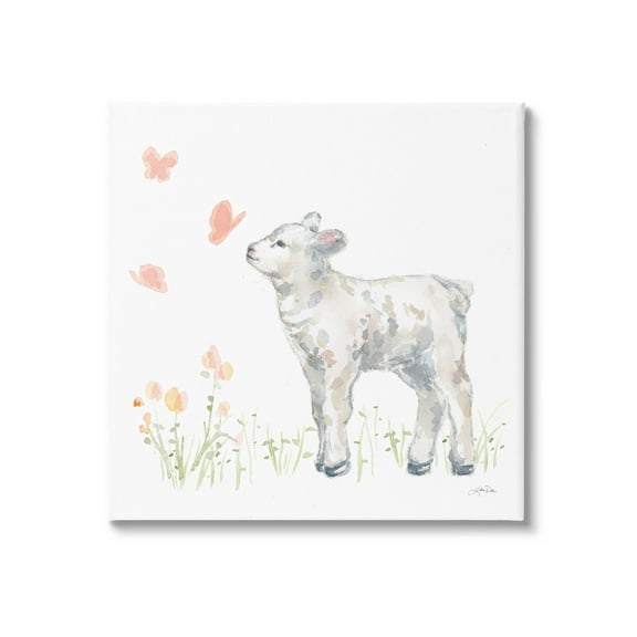 Stupell Industries Sweet Baby Lamb Butterfly Meadow Graphic Art Gallery Wrapped Canvas Print Wall Art, Design by Katrina Pete