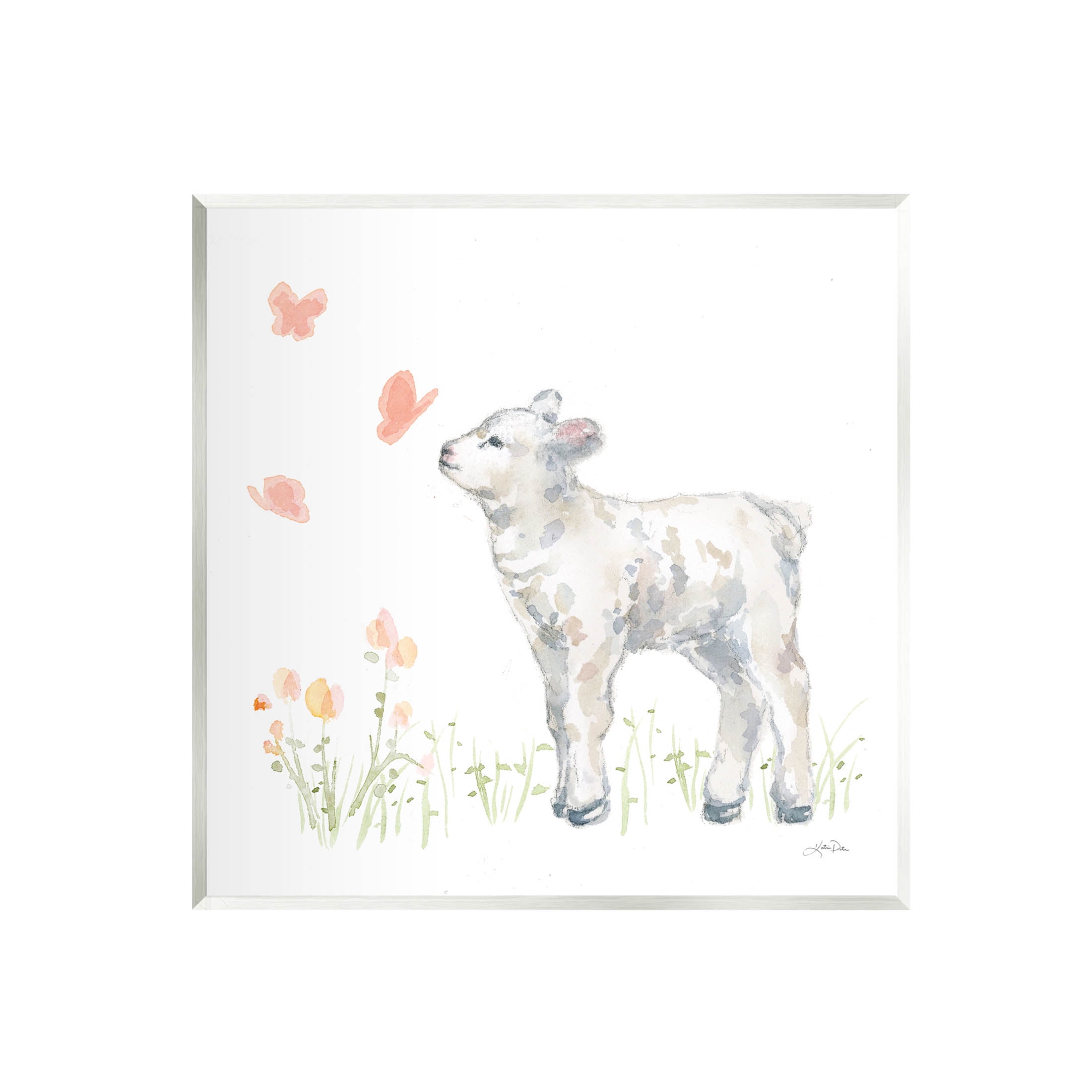 Stupell Industries Sweet Baby Lamb Butterfly Meadow Graphic Art Unframed Art Print Wall Art, Design by Katrina Pete