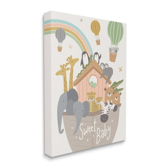 Stupell Industries Sweet Baby Phrase Animal Ark Hot Air Balloons,24 x 30,Designed by Lisa Whitebutton