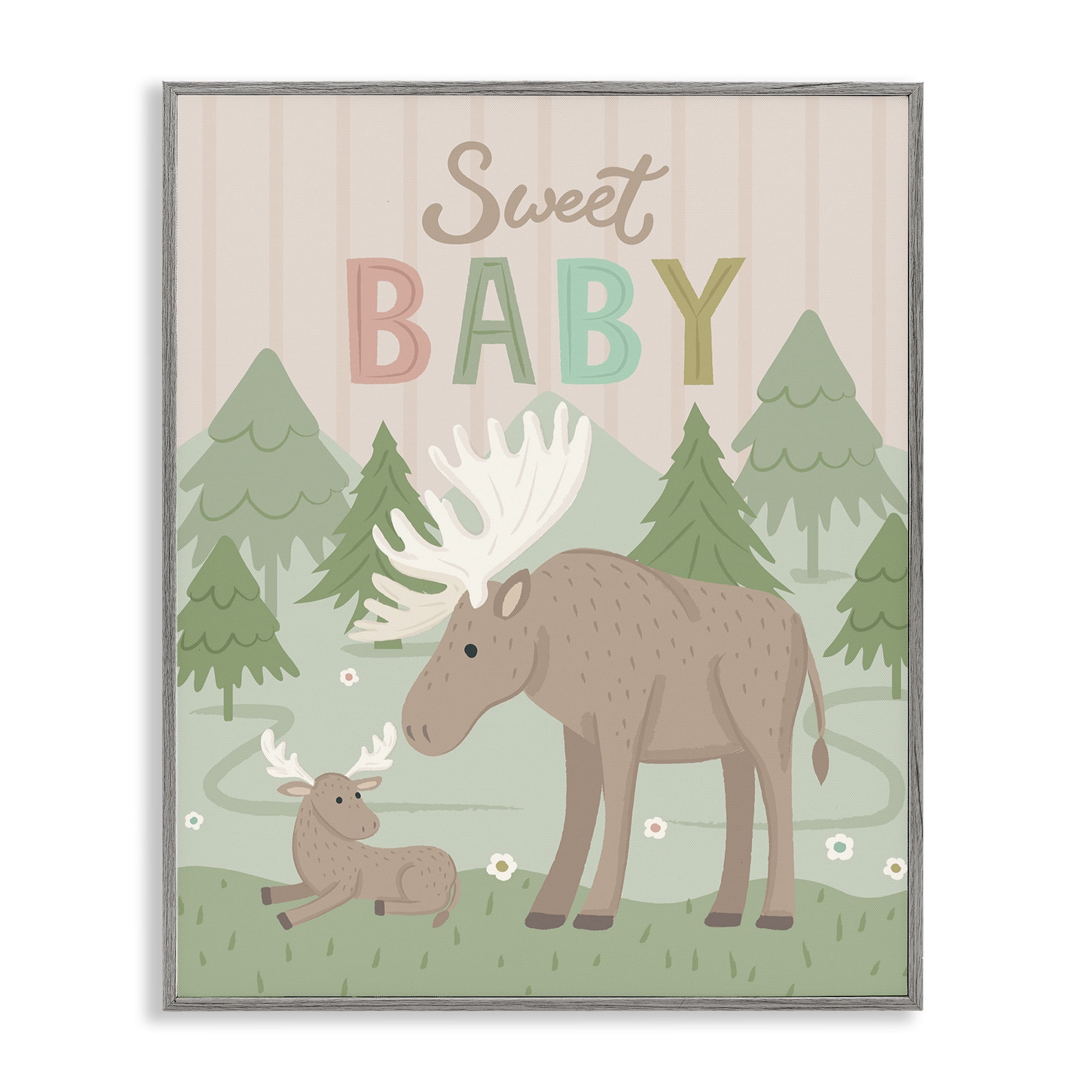 Stupell Industries Sweet Baby Wild Moose Animals Painting Gray Framed Art Print Wall Art, 16 x 20