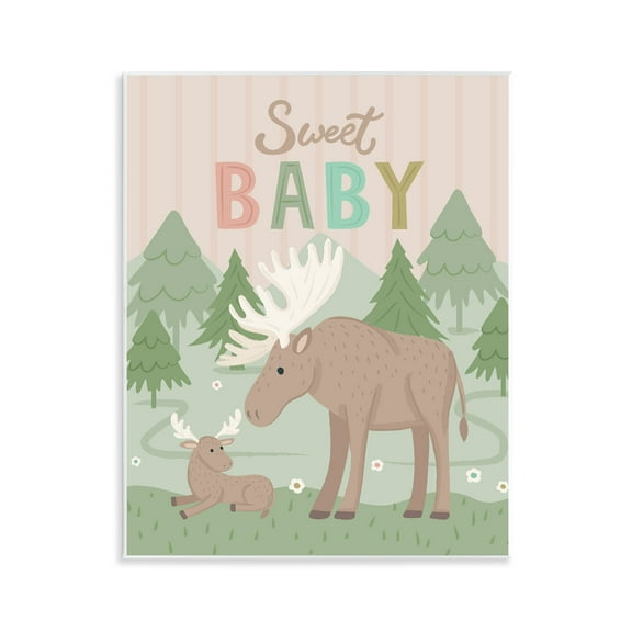 Stupell Industries Sweet Baby Wild Moose Animals Painting Unframed Art Print Wall Art, 11 x 14