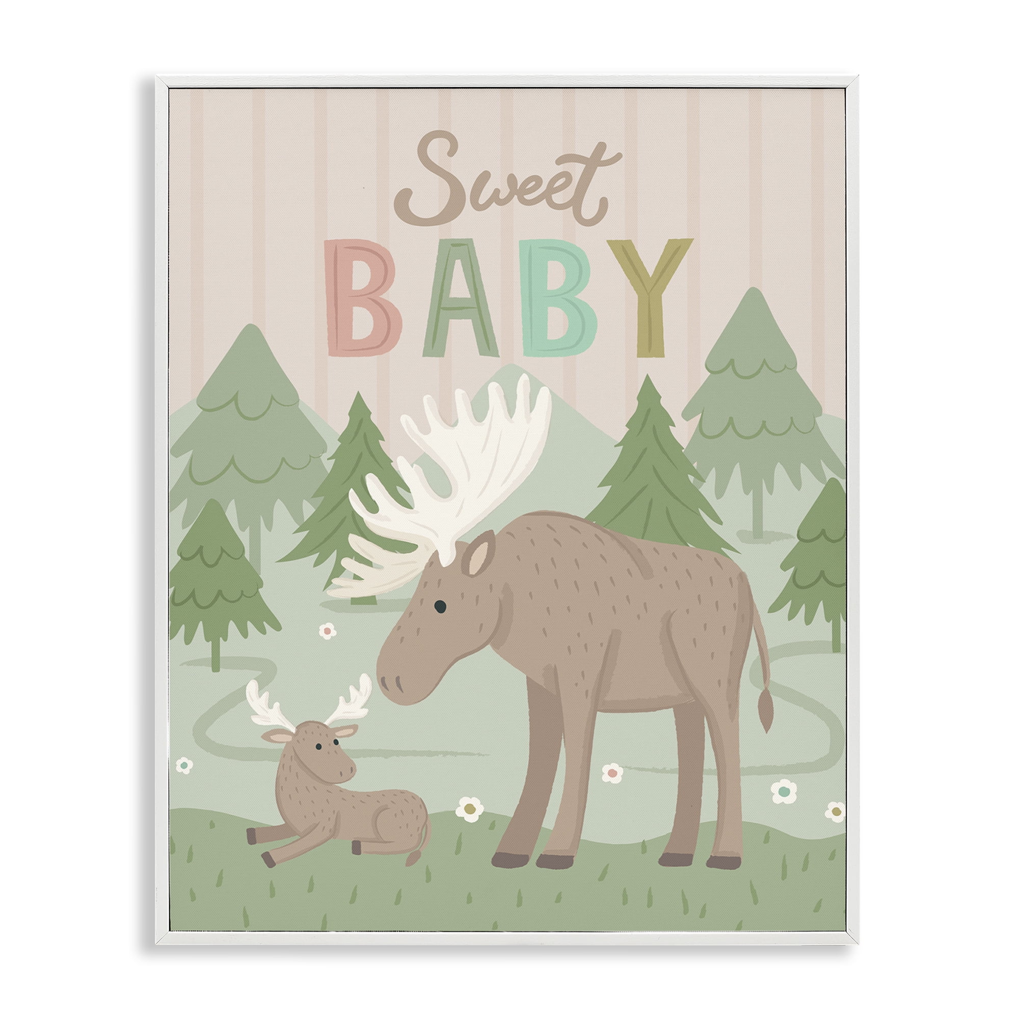 Stupell Industries Sweet Baby Wild Moose Animals Painting White Framed Art Print Wall Art, 11 x 14