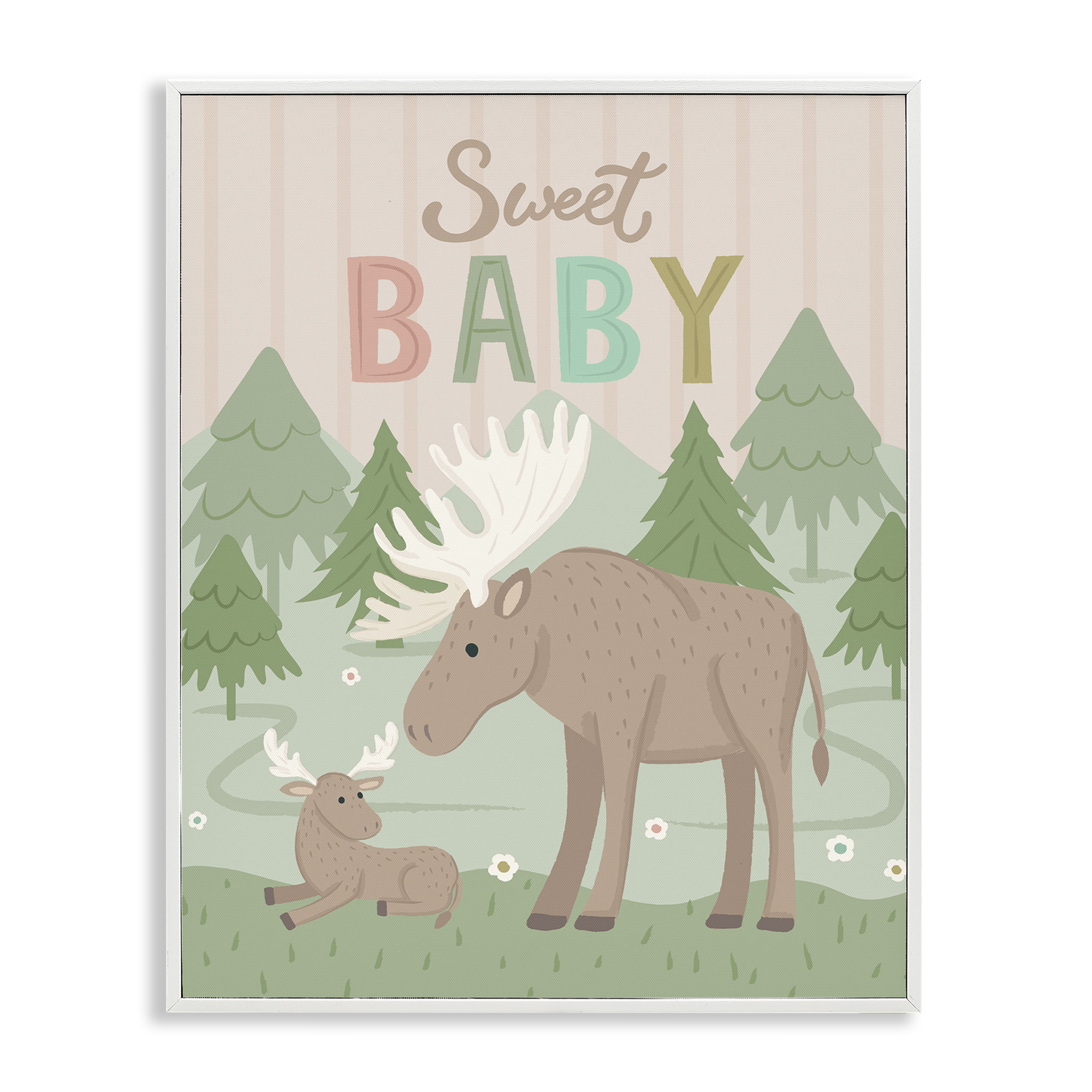 Stupell Industries Sweet Baby Wild Moose Animals Painting White Framed Art Print Wall Art, 16 x 20