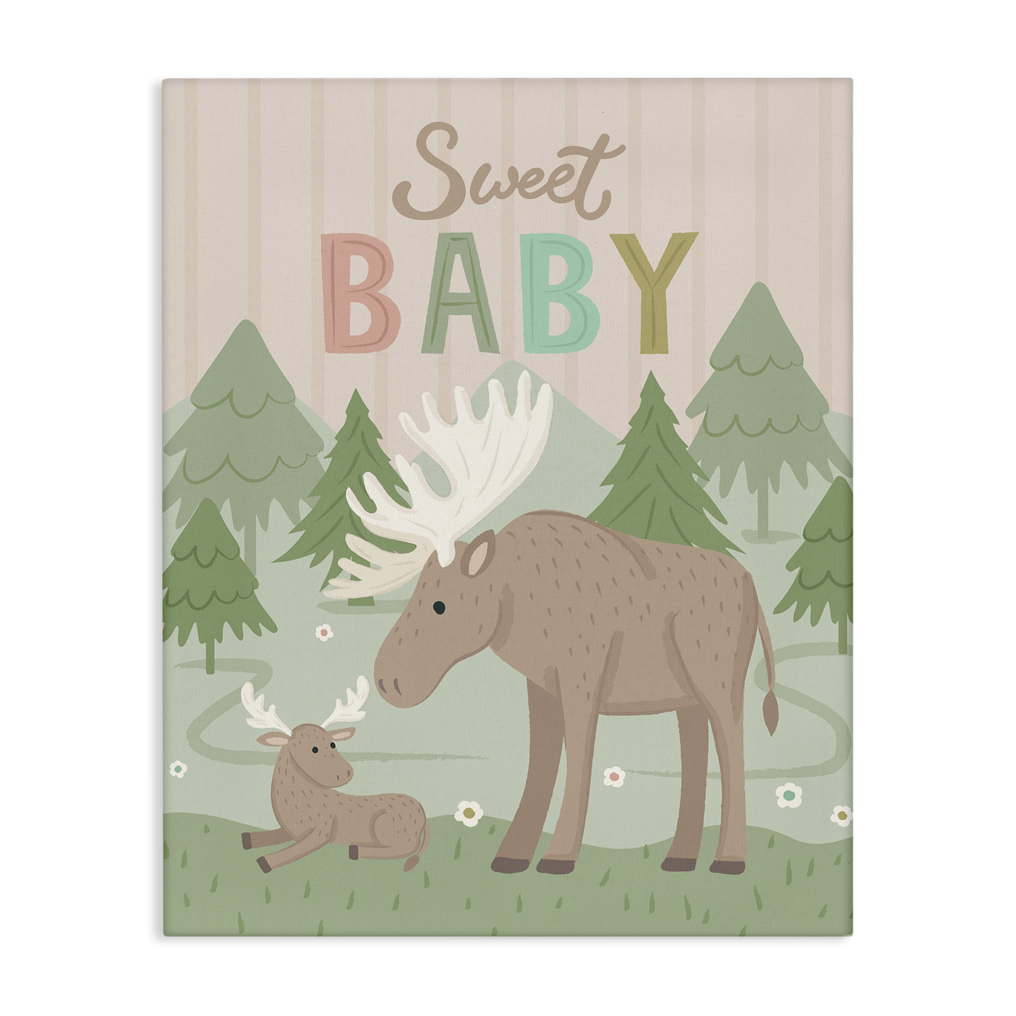 Stupell Industries Sweet Baby Wild Moose Animals Painting Wrapped Canvas Art Print Wall Art, 16 x 20