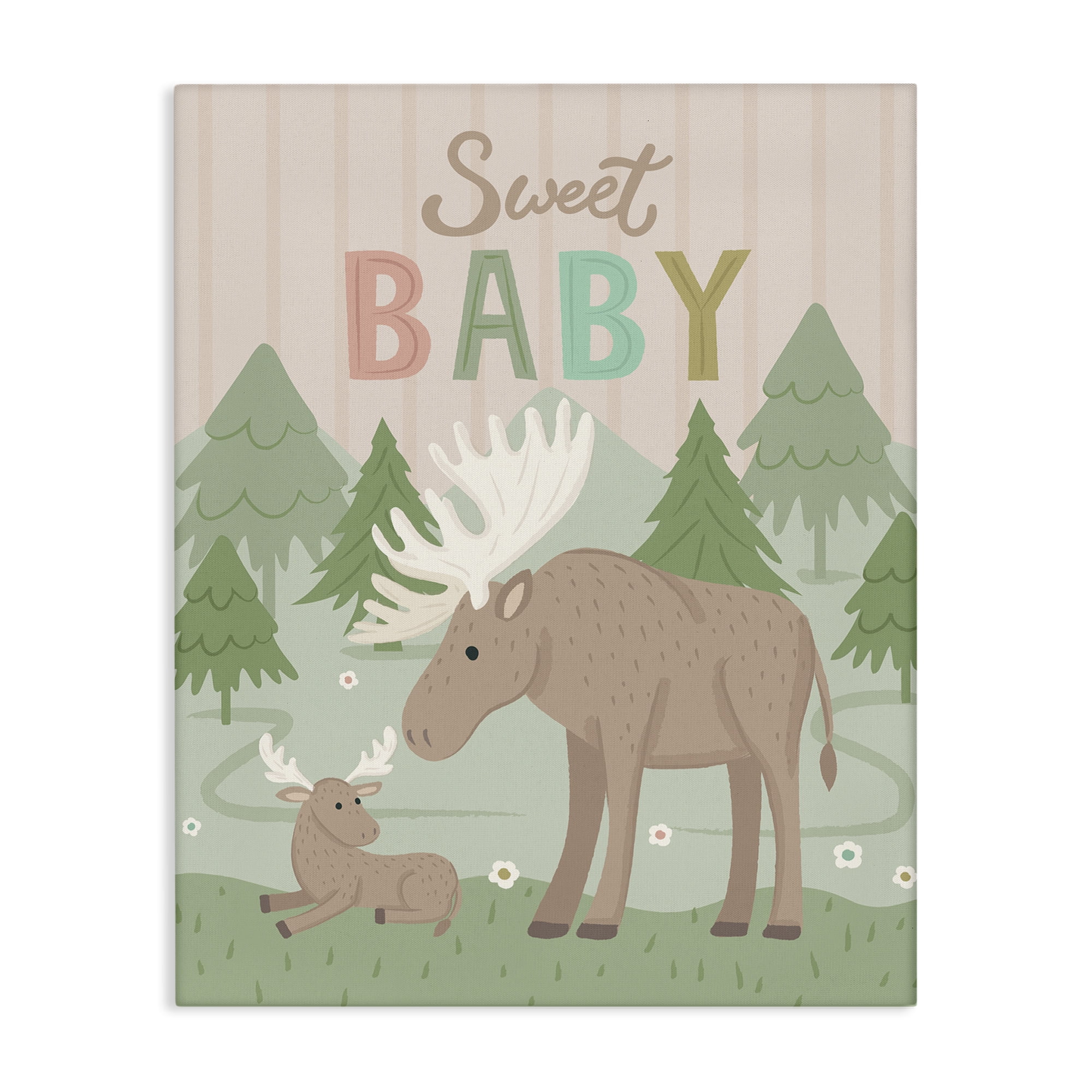 Stupell Industries Sweet Baby Wild Moose Animals Painting Wrapped Canvas Art Print Wall Art, 36 x 48