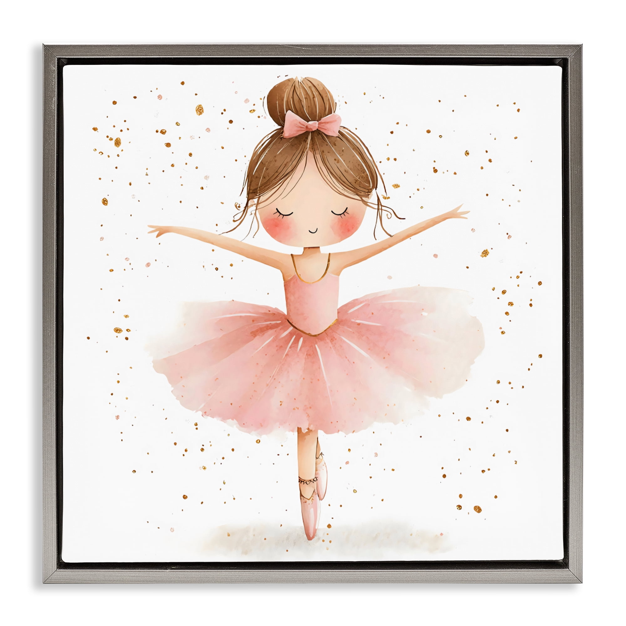 Stupell Industries Sweet Ballerina Pose Gray Framed Floater Canvas Wall Art, design by Creative Studio