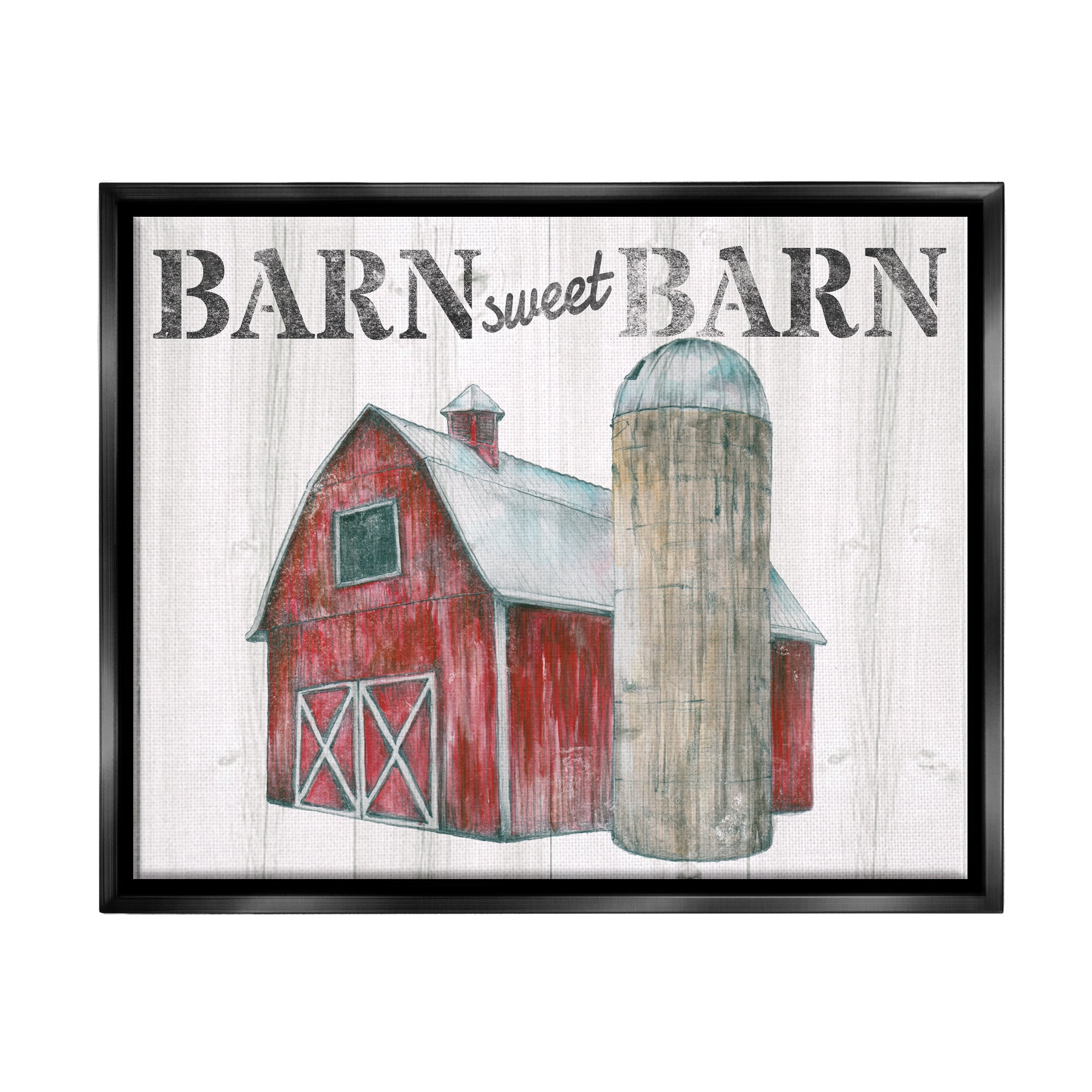 Stupell Industries Sweet Barn Rustic Phrase Landscape Painting Black Floater Framed Canvas Art Print Wall Art, 21 x 17