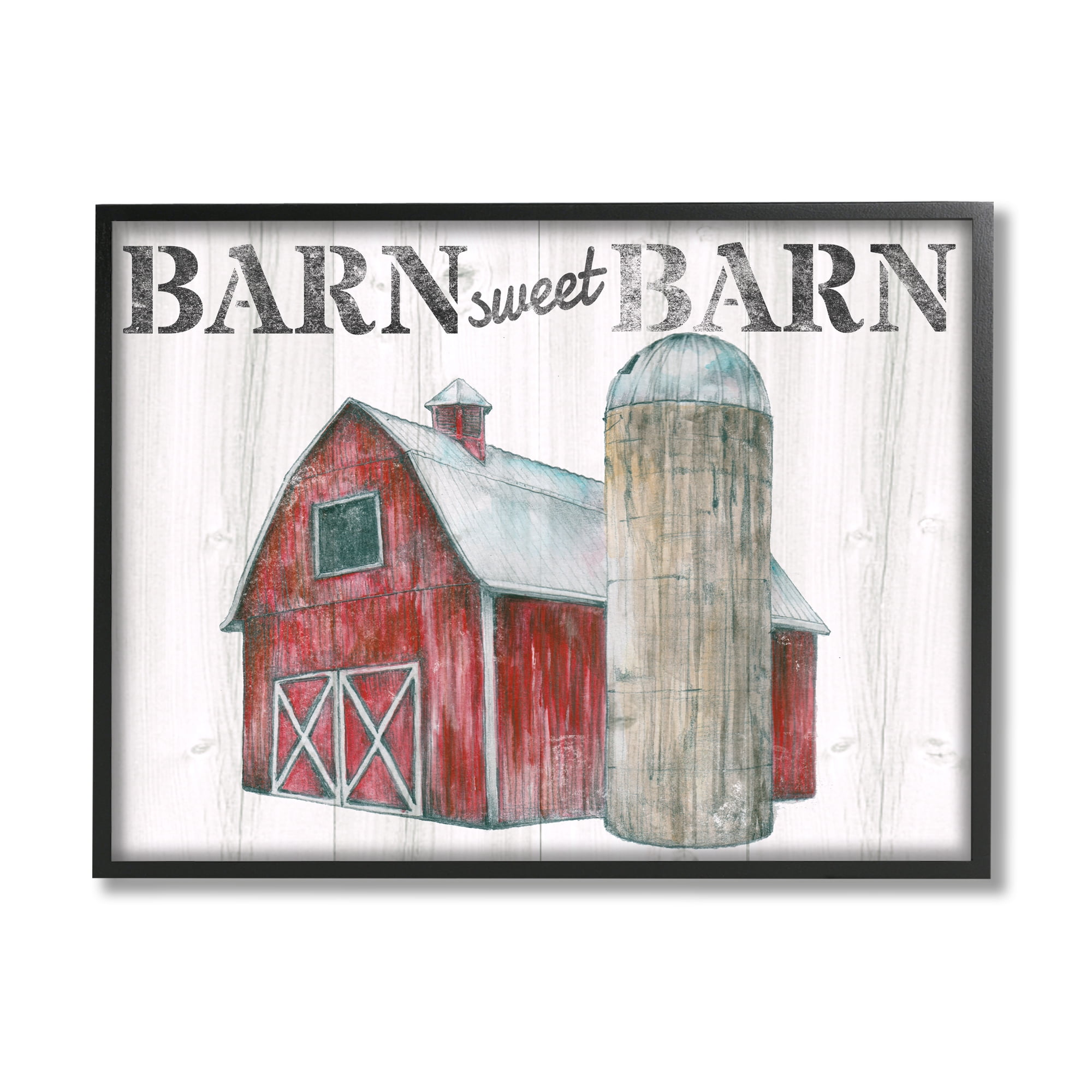 Stupell Industries Sweet Barn Rustic Phrase Landscape Painting Black Framed Art Print Wall Art, 20 x 16