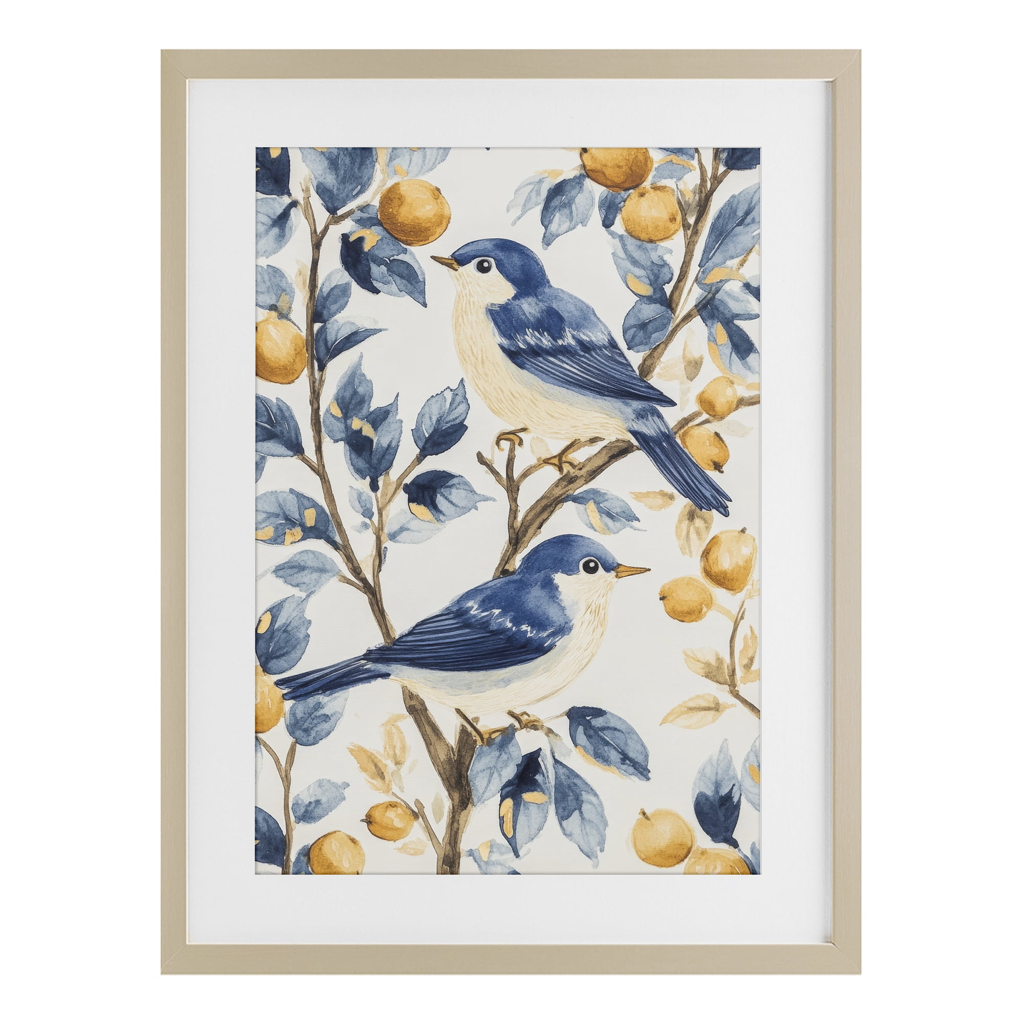 Stupell Industries Sweet Blue Birds on Lemon Branch Birch Framed Print Under Glass, design by Petal Prints Design