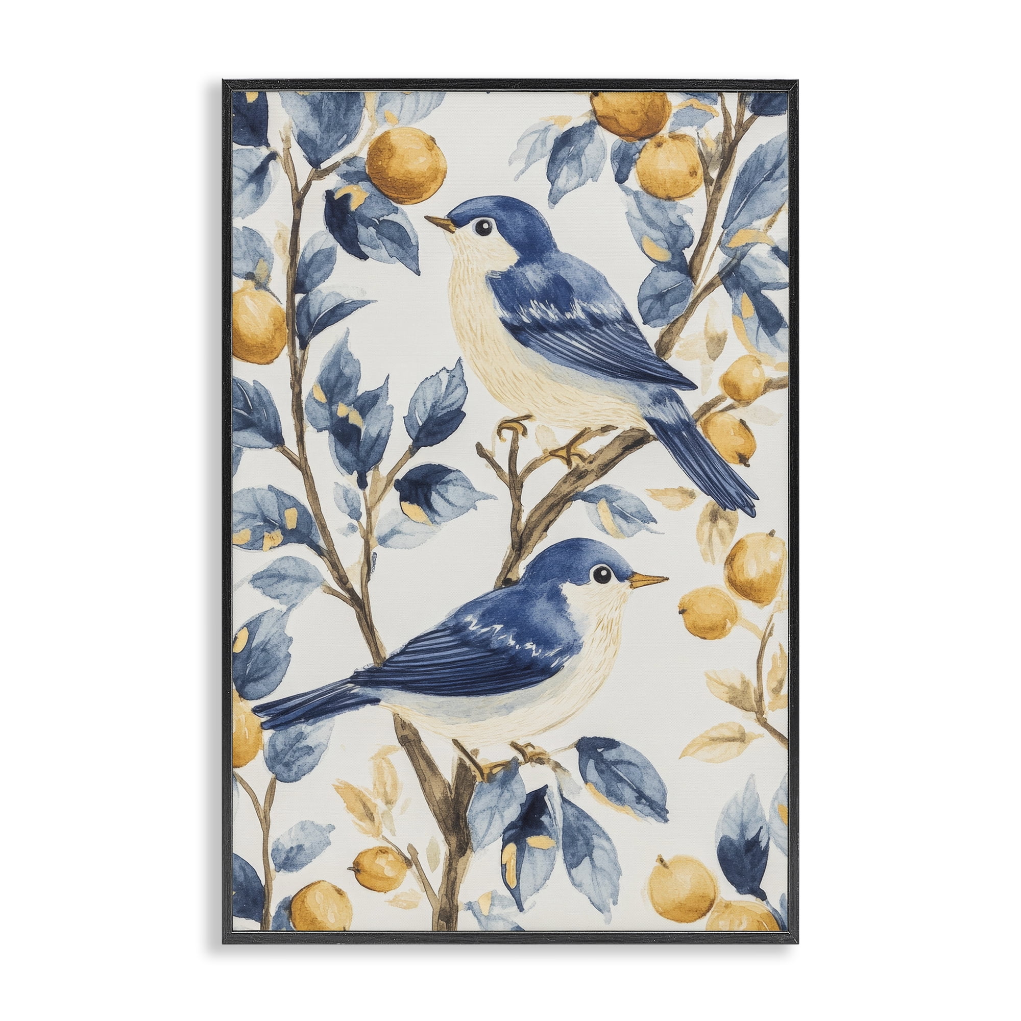 Stupell Industries Sweet Blue Birds on Lemon Branch Black Framed Giclee Art, design by Petal Prints Design