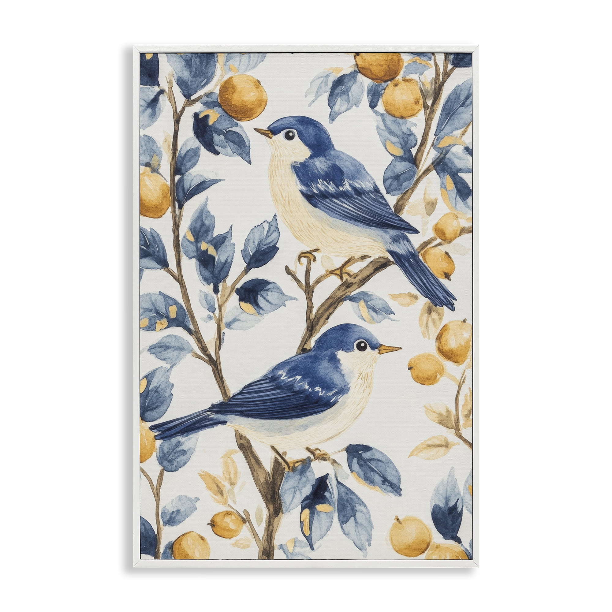 Stupell Industries Sweet Blue Birds on Lemon Branch White Framed Giclee Art, design by Petal Prints Design
