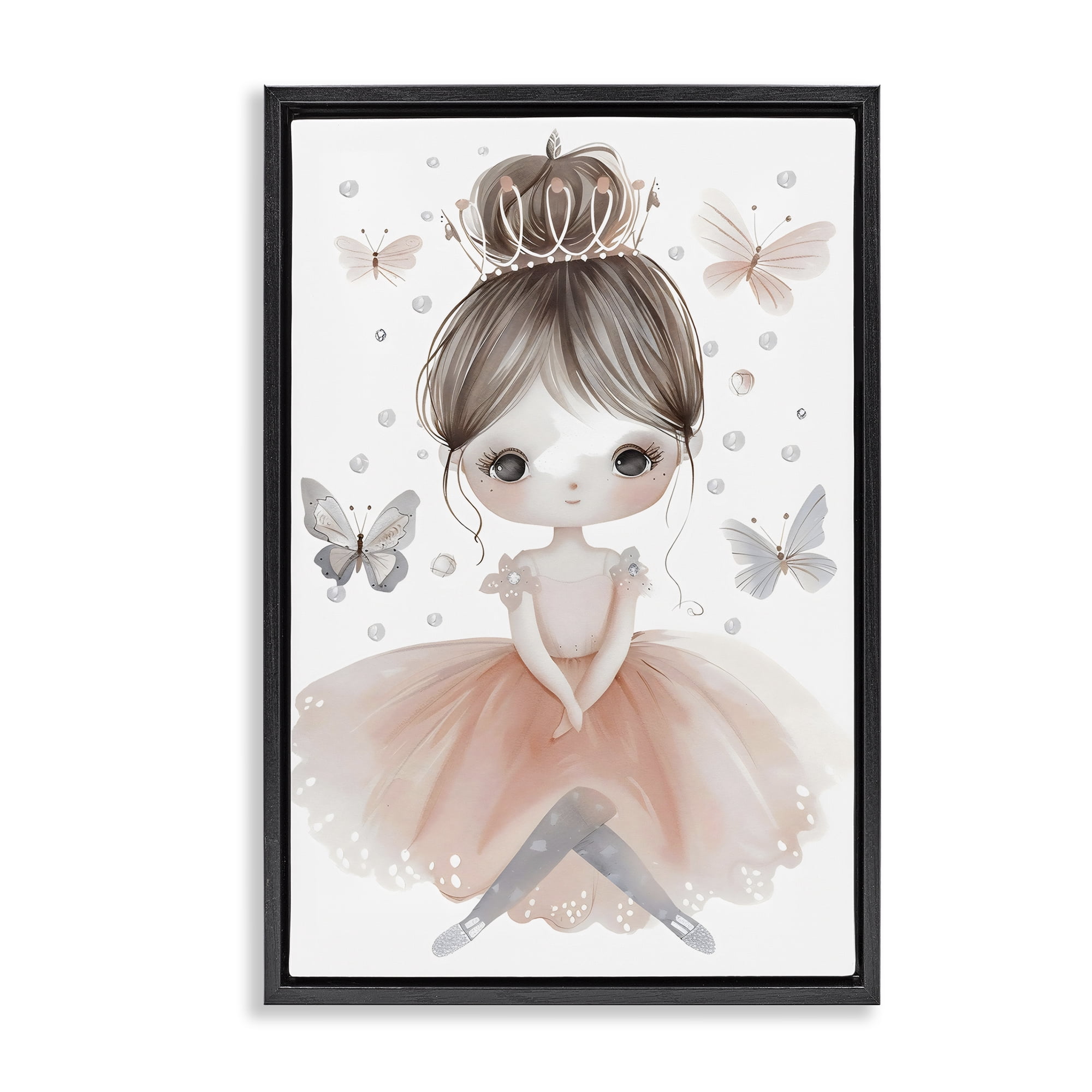Stupell Industries Sweet Butterfly Fairytale Princess Black Framed Floater Canvas Wall Art, design by Creative Studio